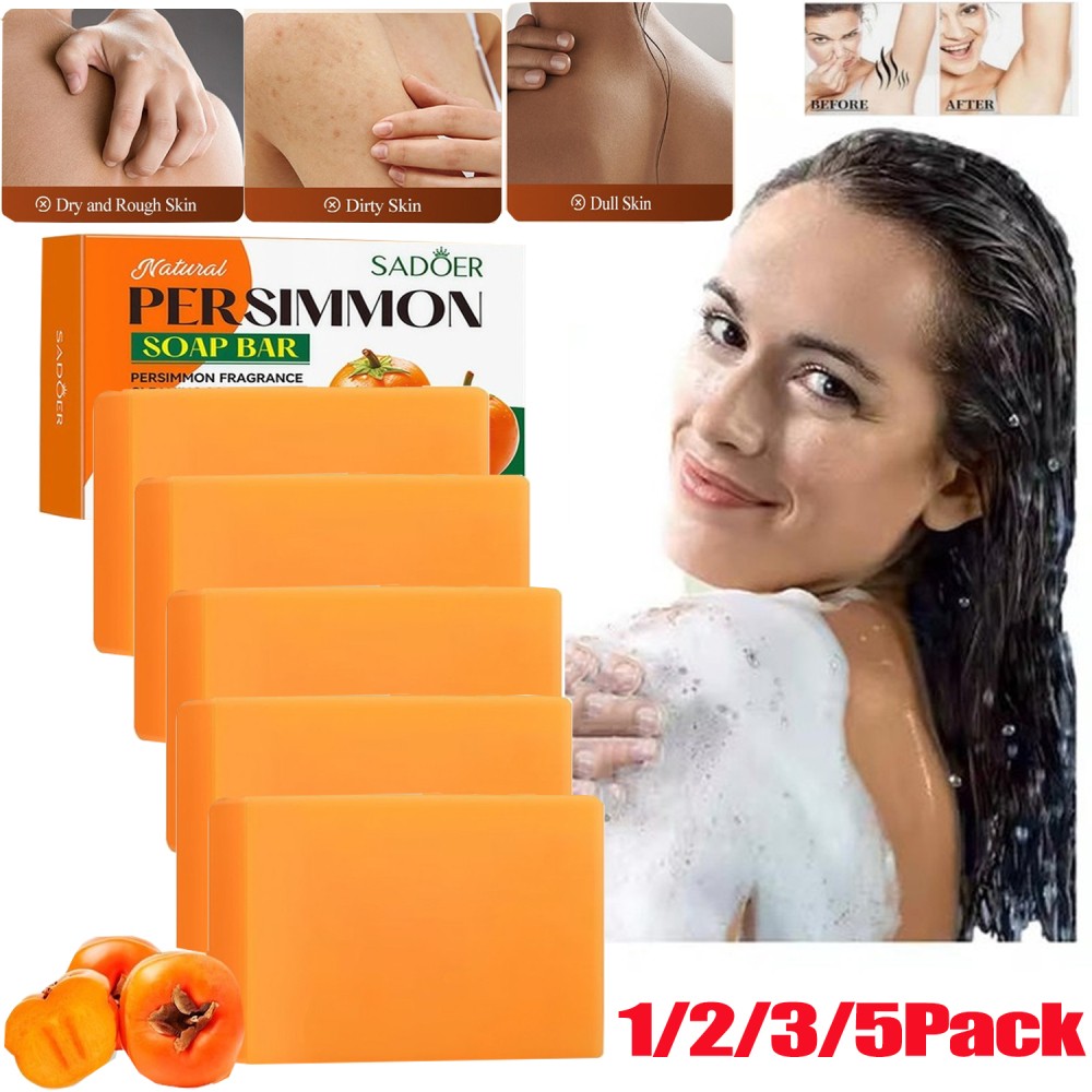 1-6Pcs Persimmon Soap Bar Body Odor Control Deodorant Soap for Men & Women 100g