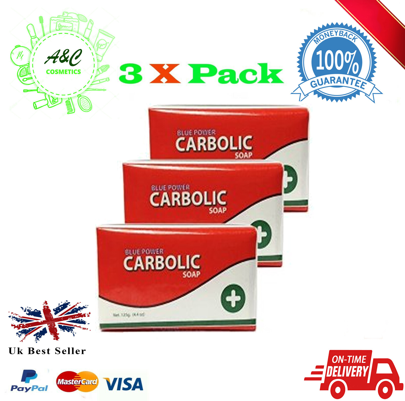 Blue Power Carbolic Soap 125g Pack of 3