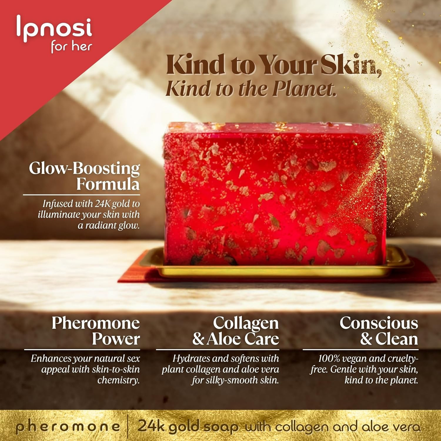 Lpnosi Pheromone Soap for Women, Luxurious Bar with 24K Gold, Collagen & Aloe Ve