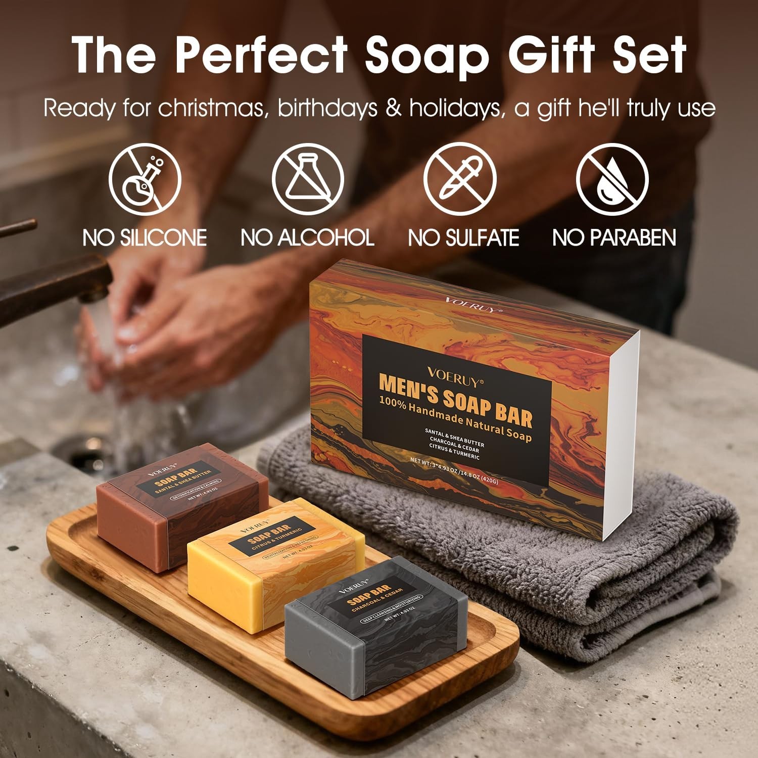 Mens Bar Soap, Natural Handmade Mens Soaps for Face, Body, Hands & Shave, Dee…