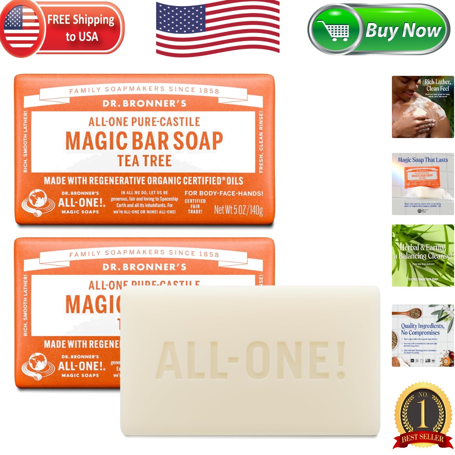 Eco-Friendly Magic Bar Soap – 2 Pack, 5 Oz Pure-Castile with Tea Tree