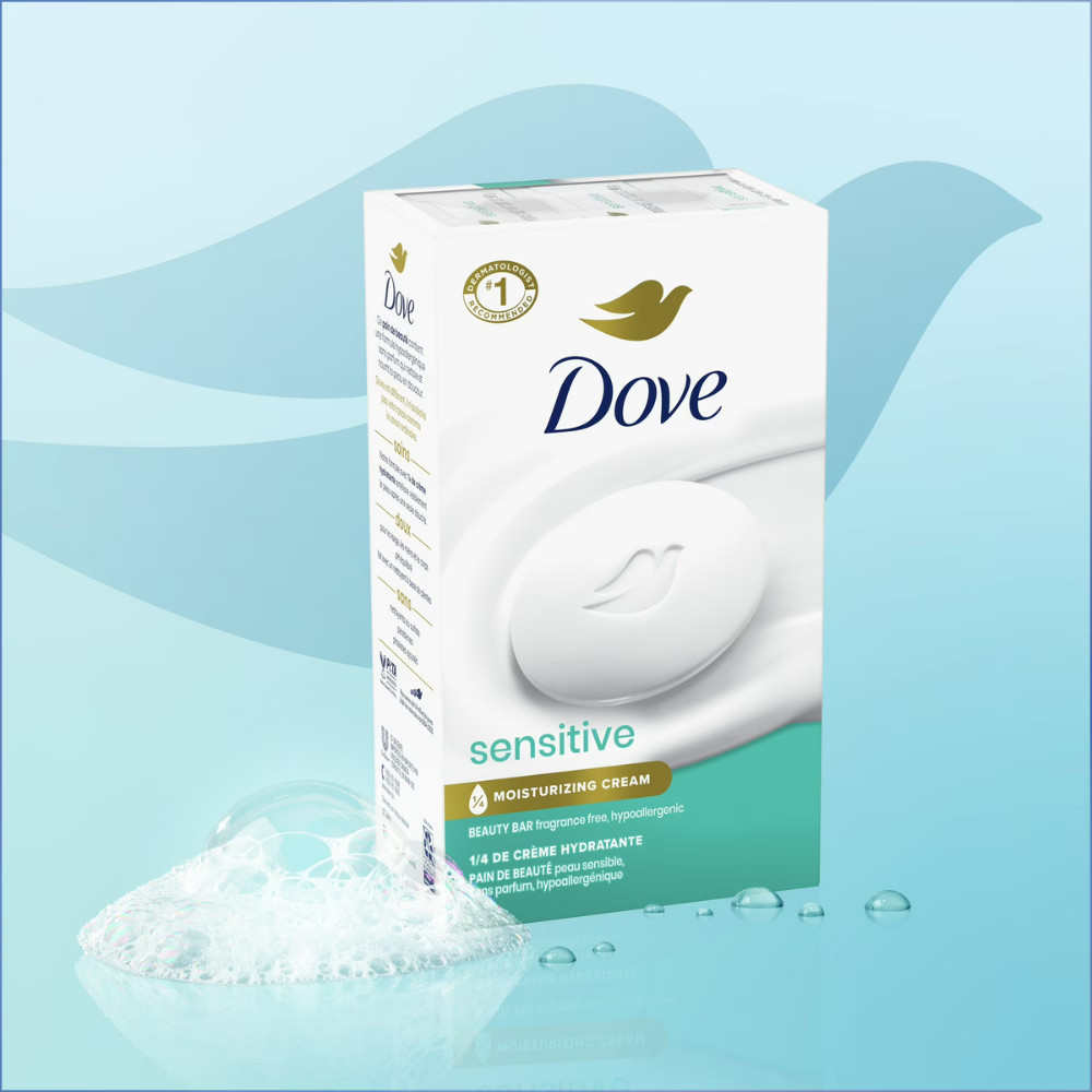 Dove Sensitive Skin Beauty Bar, Fragrance-Free, Hypoallergenic Bath Soap, 2.6 oz