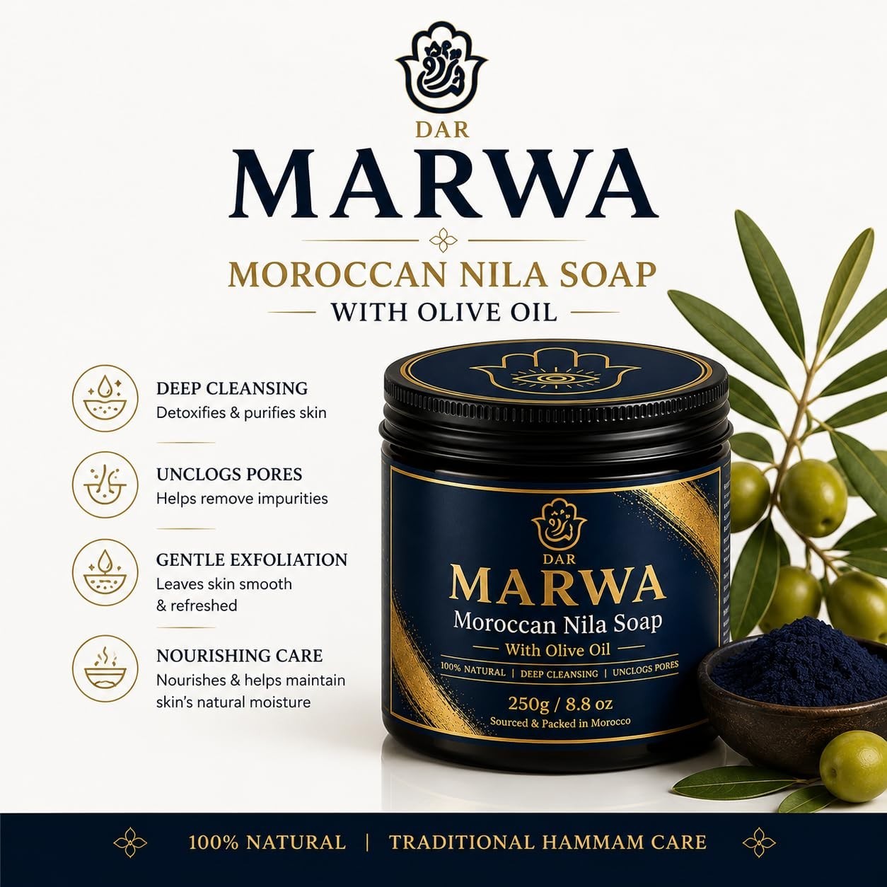 Indigo Beldi Soap with Olive Oil – Traditional Moroccan Hammam Exfoliating Clean