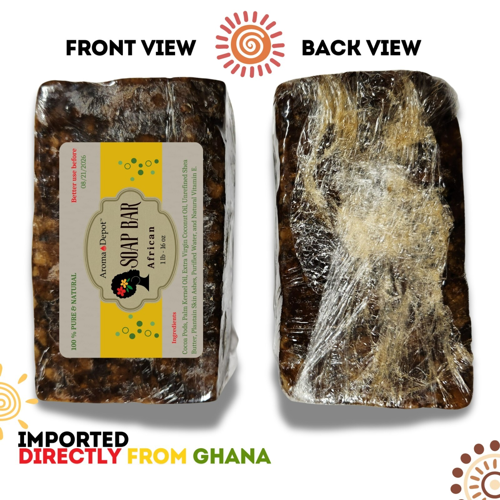 African Black Soap Bar 6 oz. Organic Raw Natural Soap Skin Body Hair Face Wash