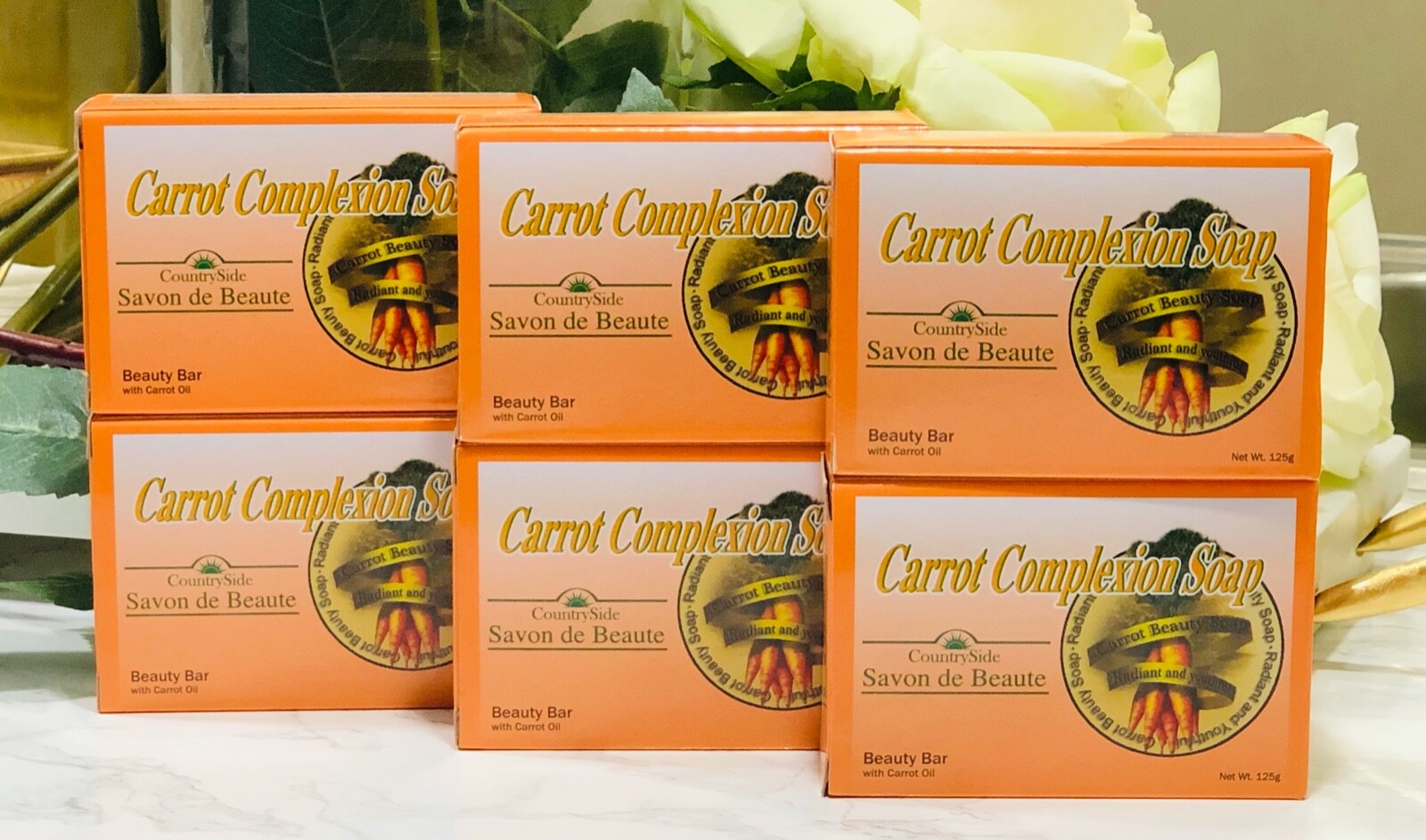6-Pack CARROT COMPLEXION SOAP BEAUTY BAR WITH CARROT OIL 125g (each) BRAND NEW!