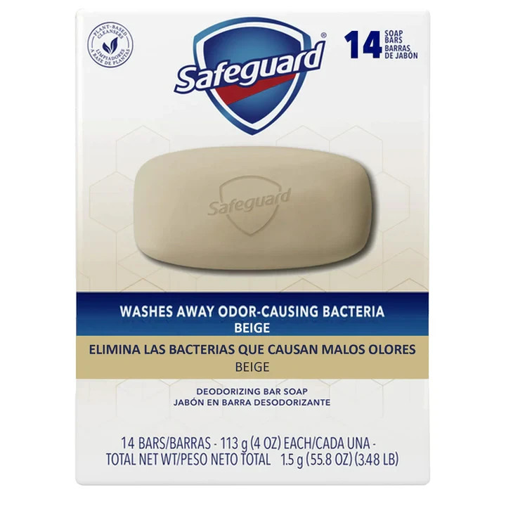 Safeguard BEIGE Bar Soap for Men & Women. Eliminates Bacteria. 14 Bars, 4.0 oz