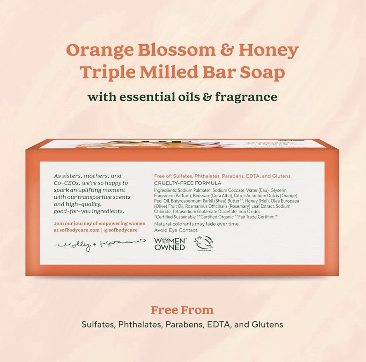SoF Orange Blossom & Honey Triple Milled Bar Soap with Shea Butter Pack of 4
