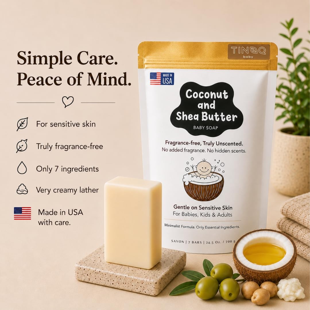 TINOQ Fragrance Free Baby Bar Soap for Sensitive Skin | Unscented Natural soap