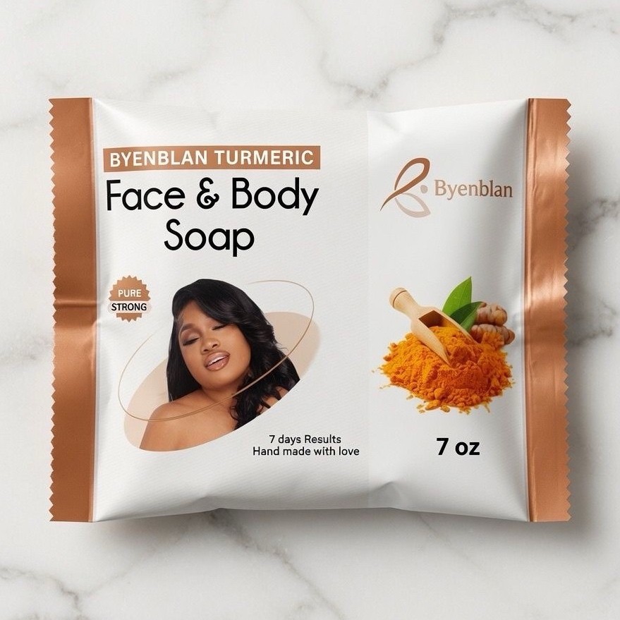 1x Byenblan Turmeric Face & Body Soap Bar, 7 oz