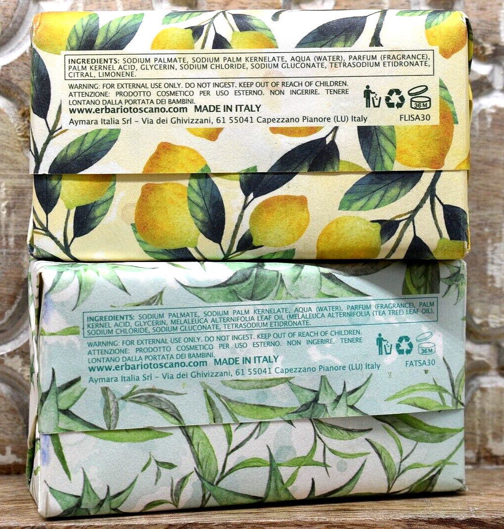 1 Set of ERBARIO TOSCANO Aloe Tea Tree Refreshing Soap & Lemon Purifying Soap