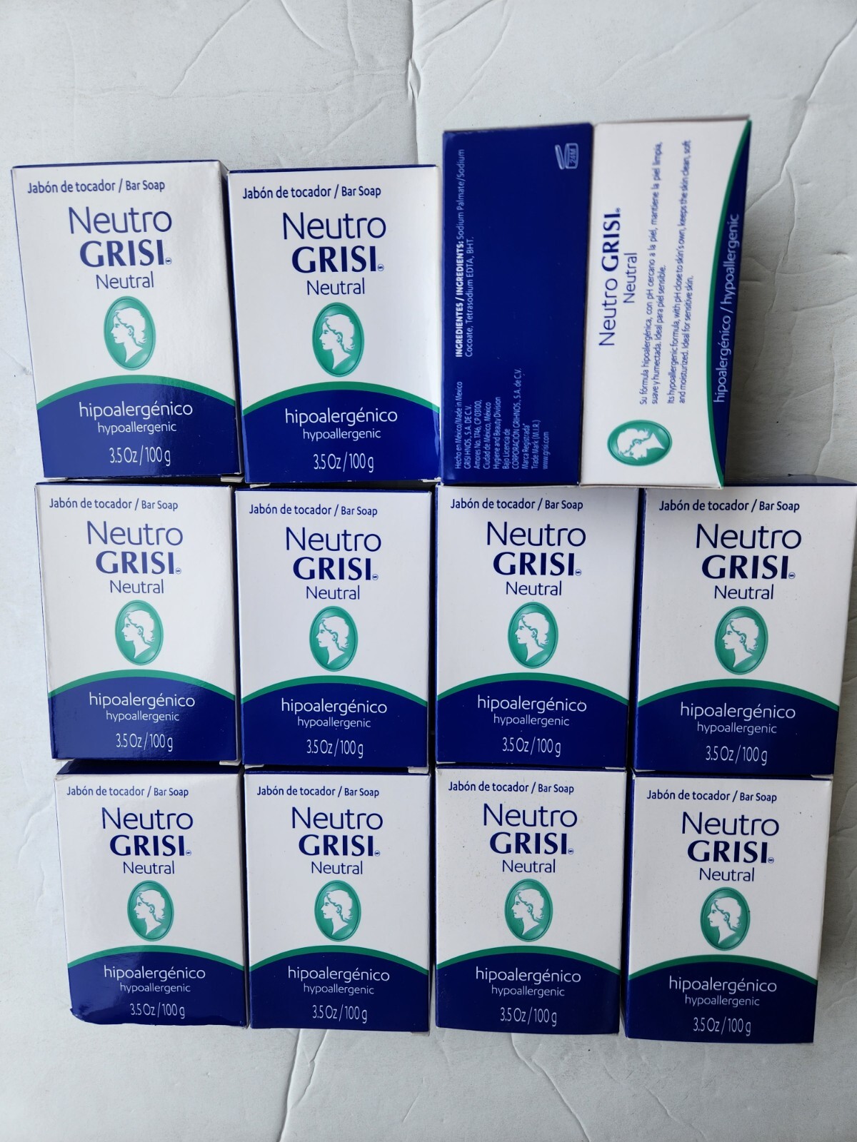12 BARS SOAP GRISI NEUTRAL HYPOALLERGENIC JABON TOCADOR 3.5 OZ EACH MADE MEXICO