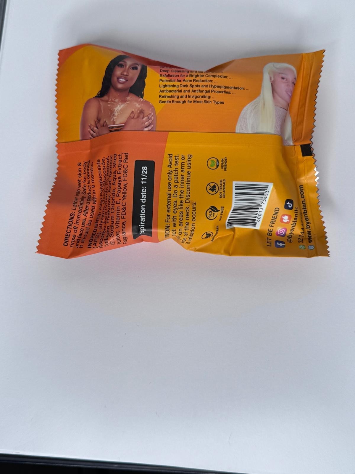 Byenblan Antibacterial Carrot Face & Body Soap Bar, Regular Size 7 oz