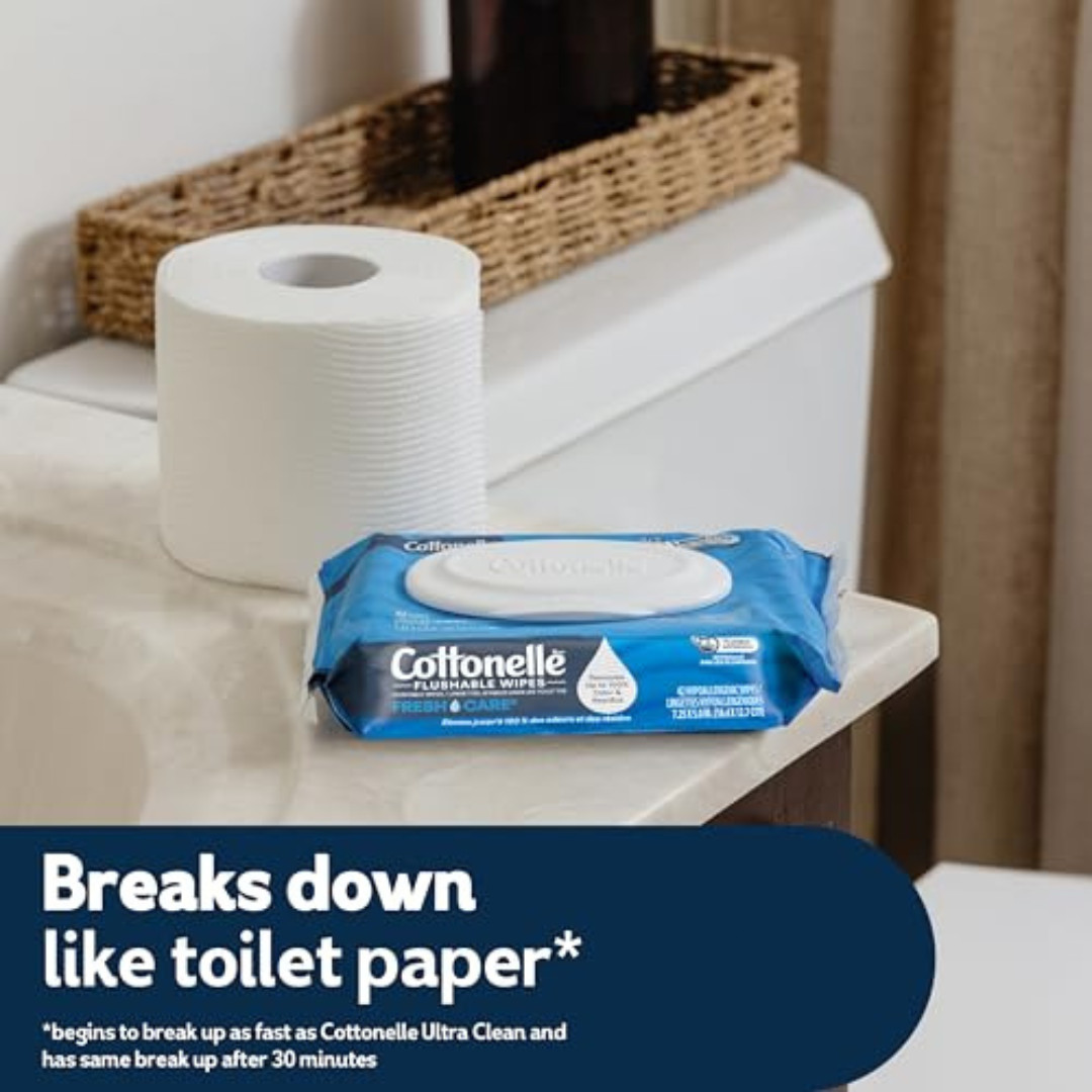 Cottonelle FreshFeel Flushable Wet Wipes for Adults and Kids, 8 Flip-Top Packs