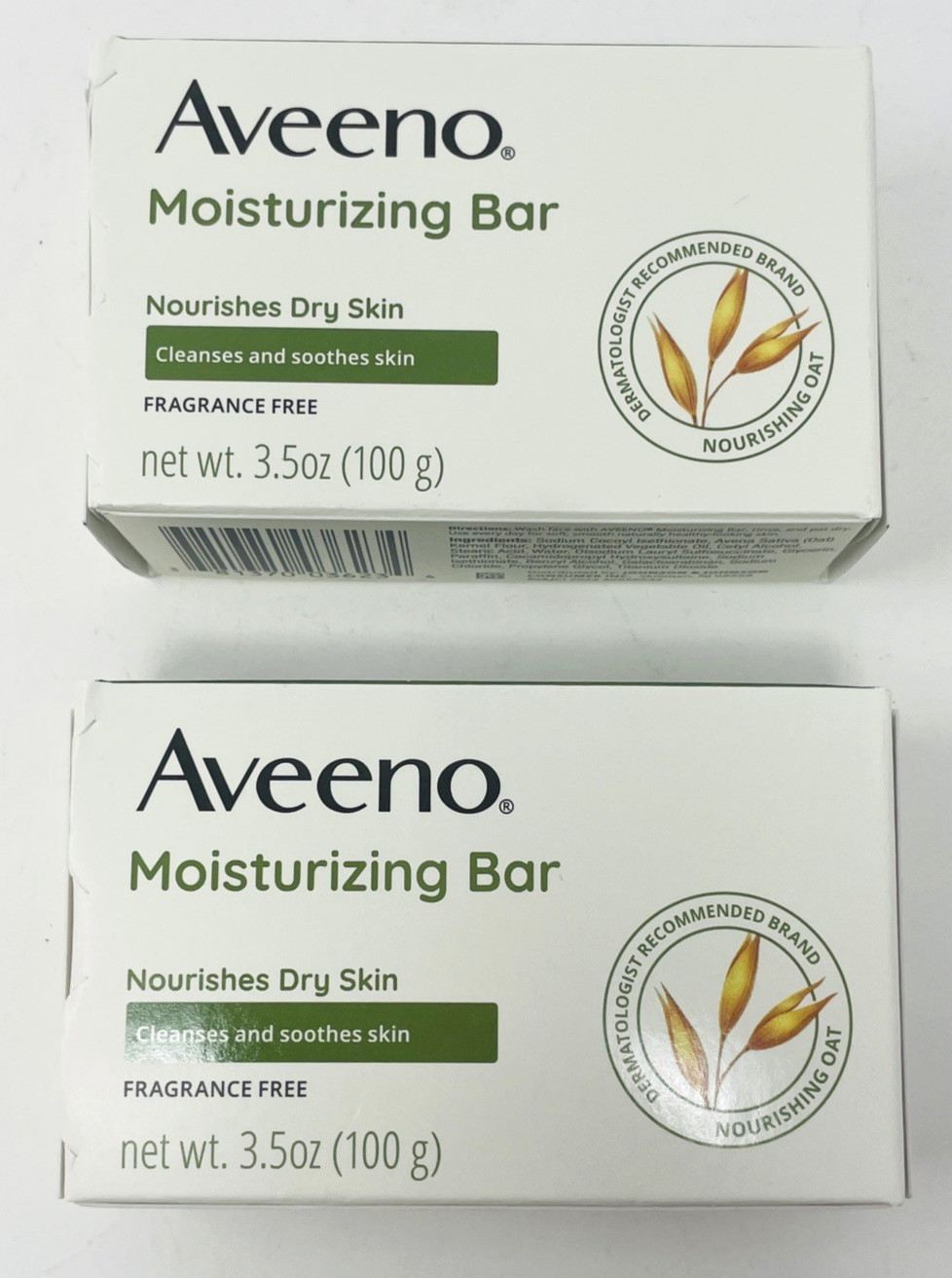 Lot of 2 Aveeno Moisturizing Soap Bar Fragrance Free 3.5oz