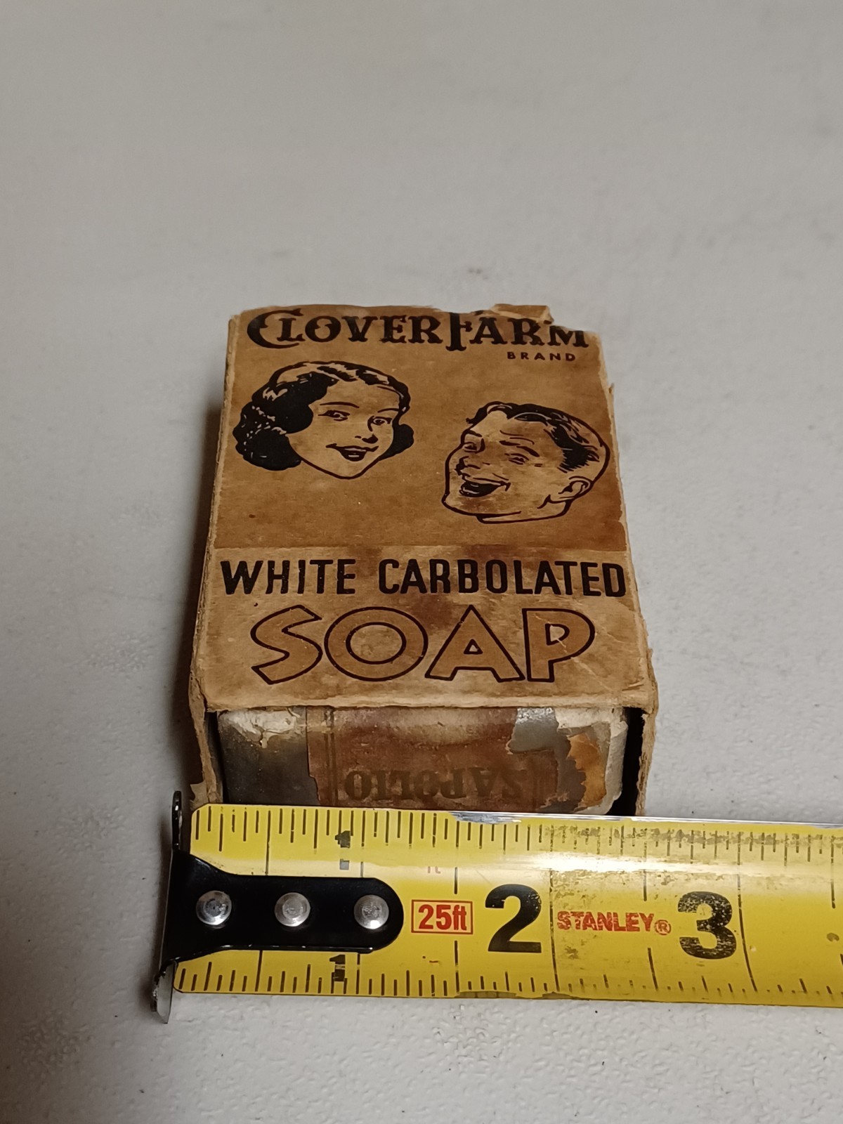 RARE Vintage CLOVER FARM White Carbolated Soap (Broken Box Damaged & Soap)