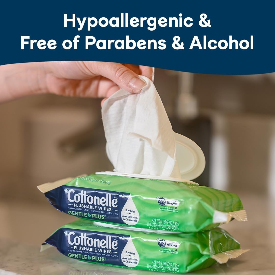 Cottonelle GentlePlus Flushable Wipes with Aloe & Vitamin E, 8 Packs (336 Wipes)