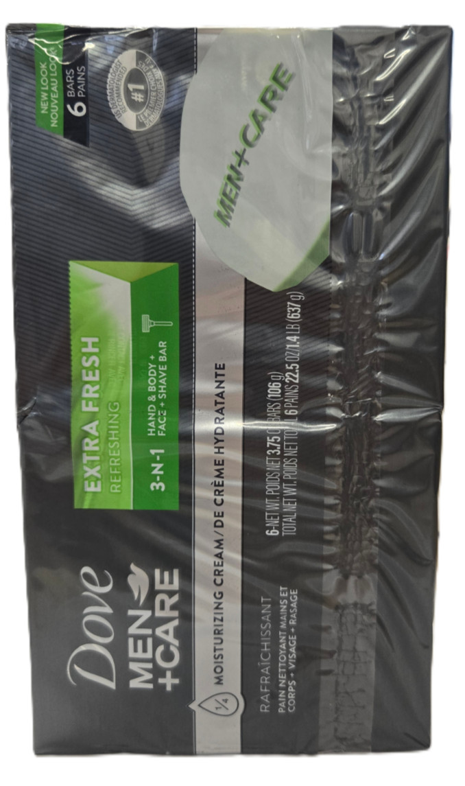 6 Pack Dove Men+Care Extra Fresh Hand, Body & Face Bar Soap 3.75 oz Each