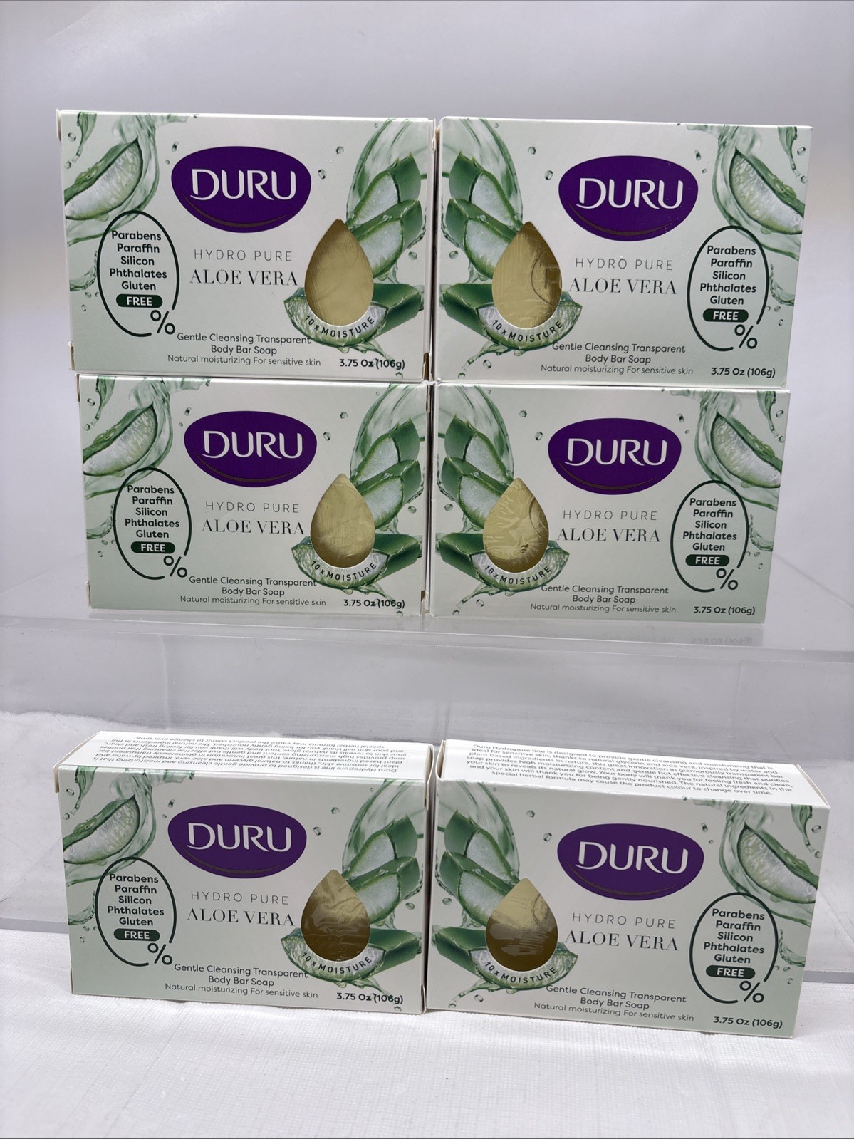 6 X DURU ALOE VERA Hydropure Gentle Cleansing Body Bar Soap 3.75oz Ea. (B91