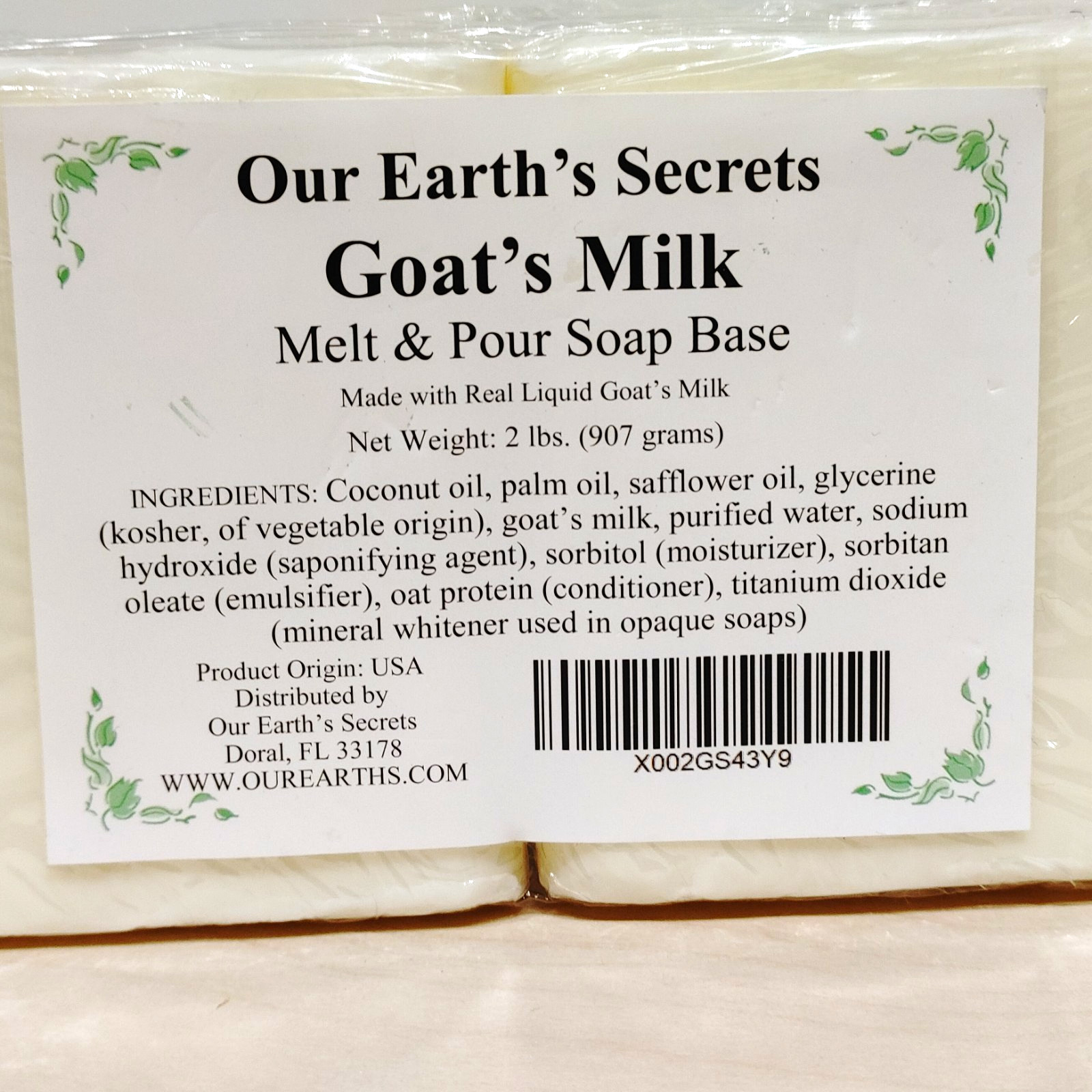NEW 2 Pound Goat’s Milk Soap Base Supply Making By Our Earth’s Secrets Co