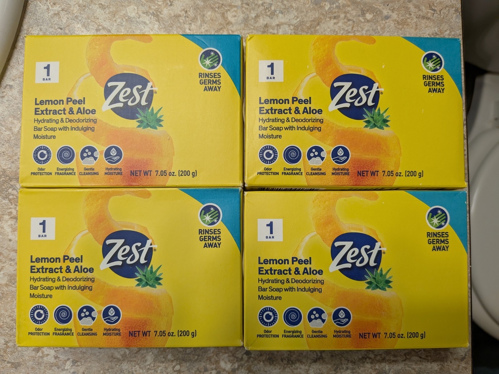 4x Bars ZEST Lemon Peel & Aloe Bar Soap Hydrating Deodorizing 7.05oz Each NEW