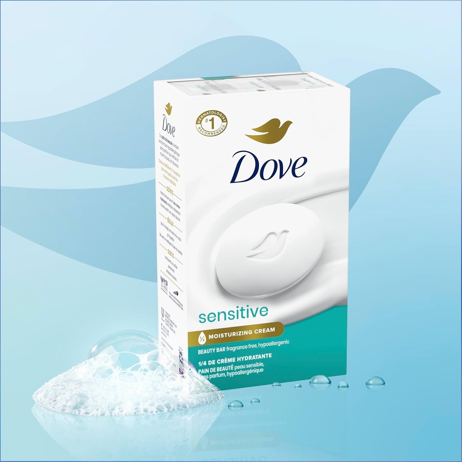 Fragrance-Free Hypoallergenic Beauty Bar Soap for Sensitive Skin (8 Bars)