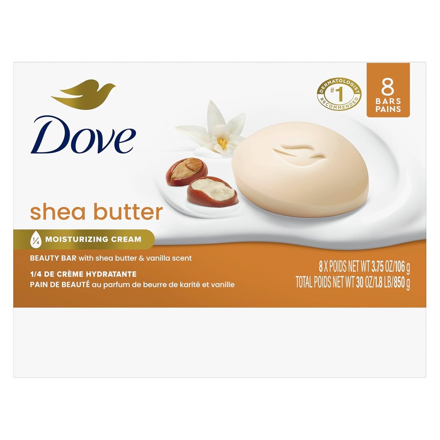 Beauty Bar Soap Shea Butter, 8 Bars for Nourished, Radiant Skin, Enriches Ski…