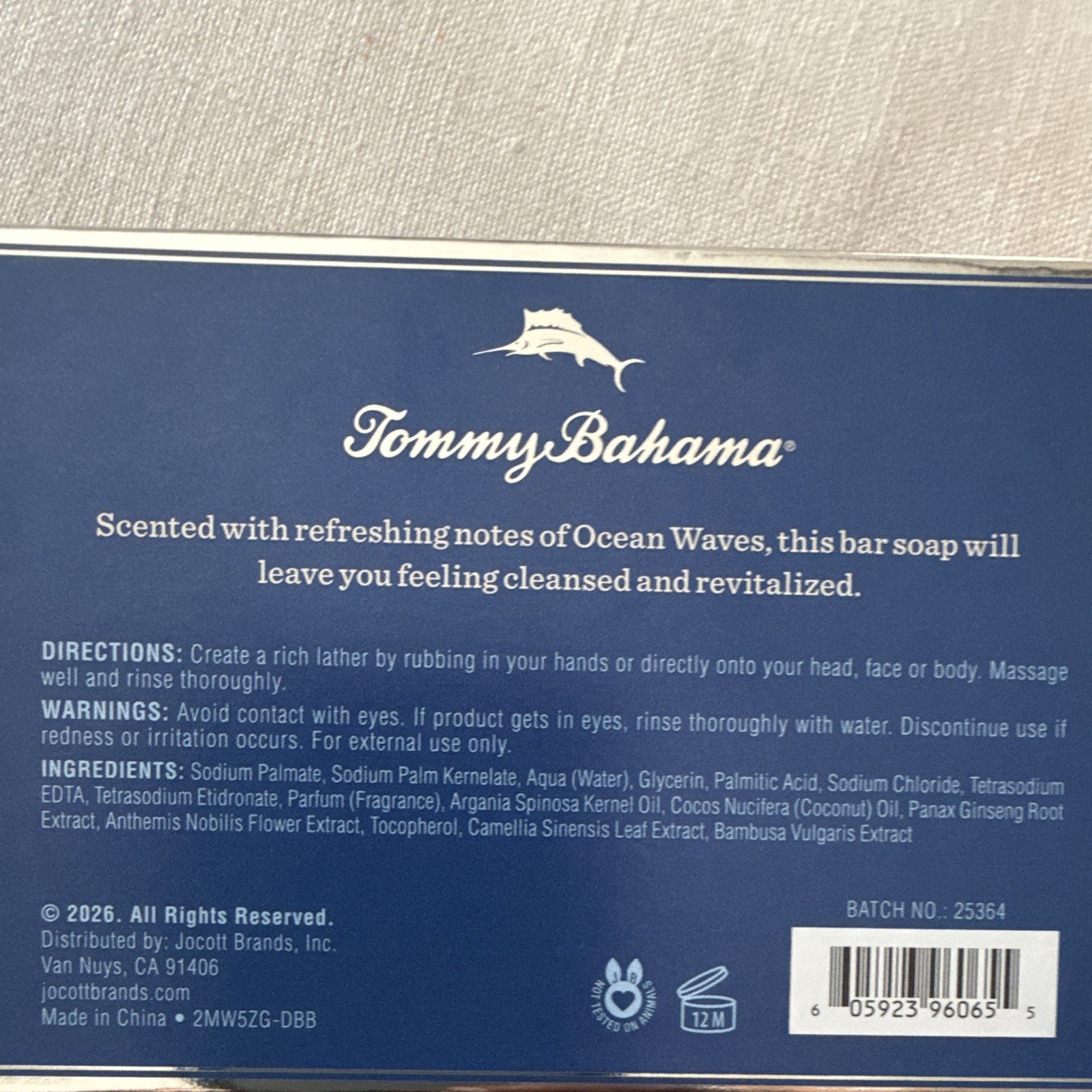 Tommy Bahama Premium Grooming Bar Soap Ocean Waves Hair/Face/Body 10 oz x2
