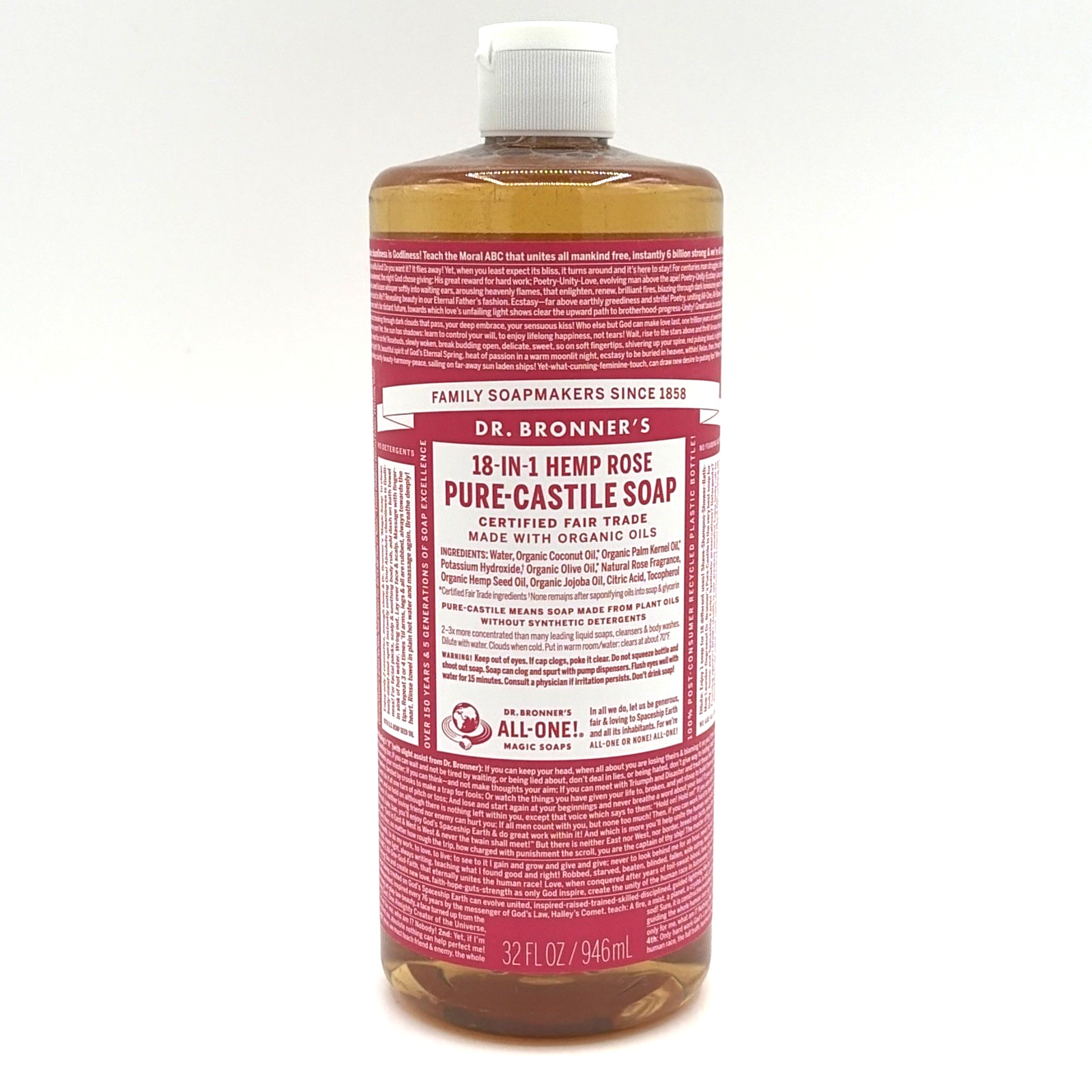 Dr Bronner’s Castile Soap Rose 32 oz Liquid Organic Multi Use 18 in 1