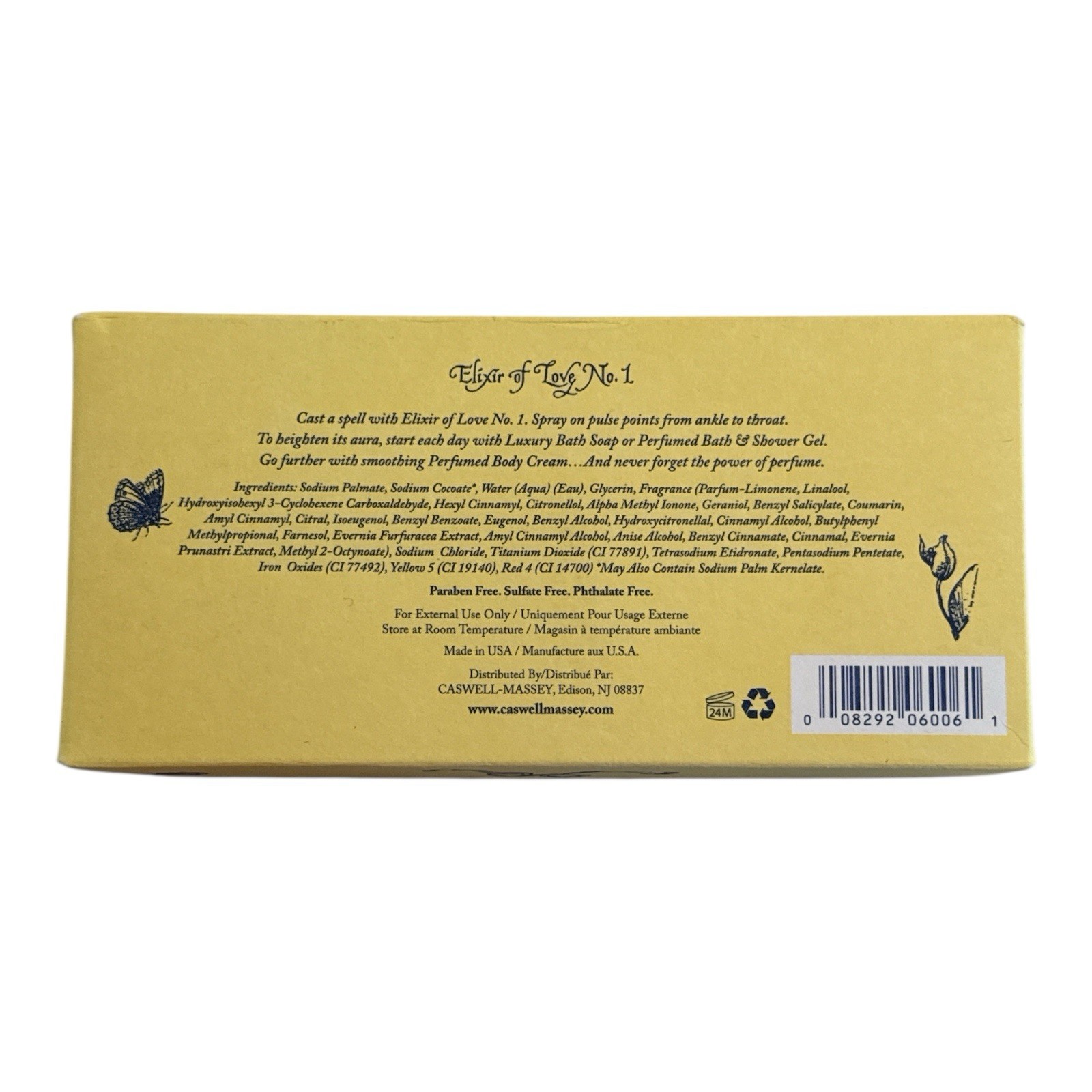 Caswell Massey – Elixir of Love No.1 Bar Soap Box Set of 3 Bars/Cakes