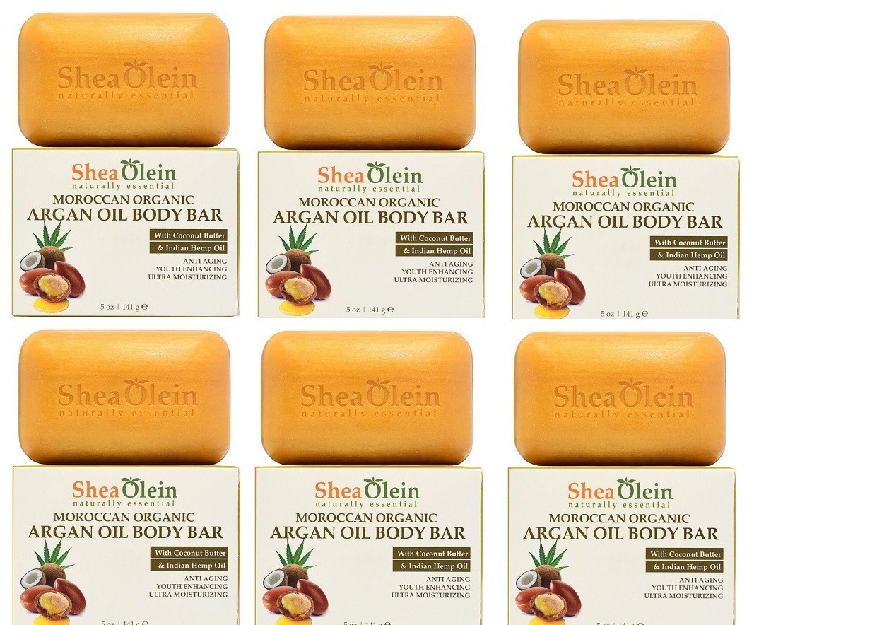 6 Pack Shea Olein -Moroccan Organic Argan Oil Body Bar – Soap 5 OZ