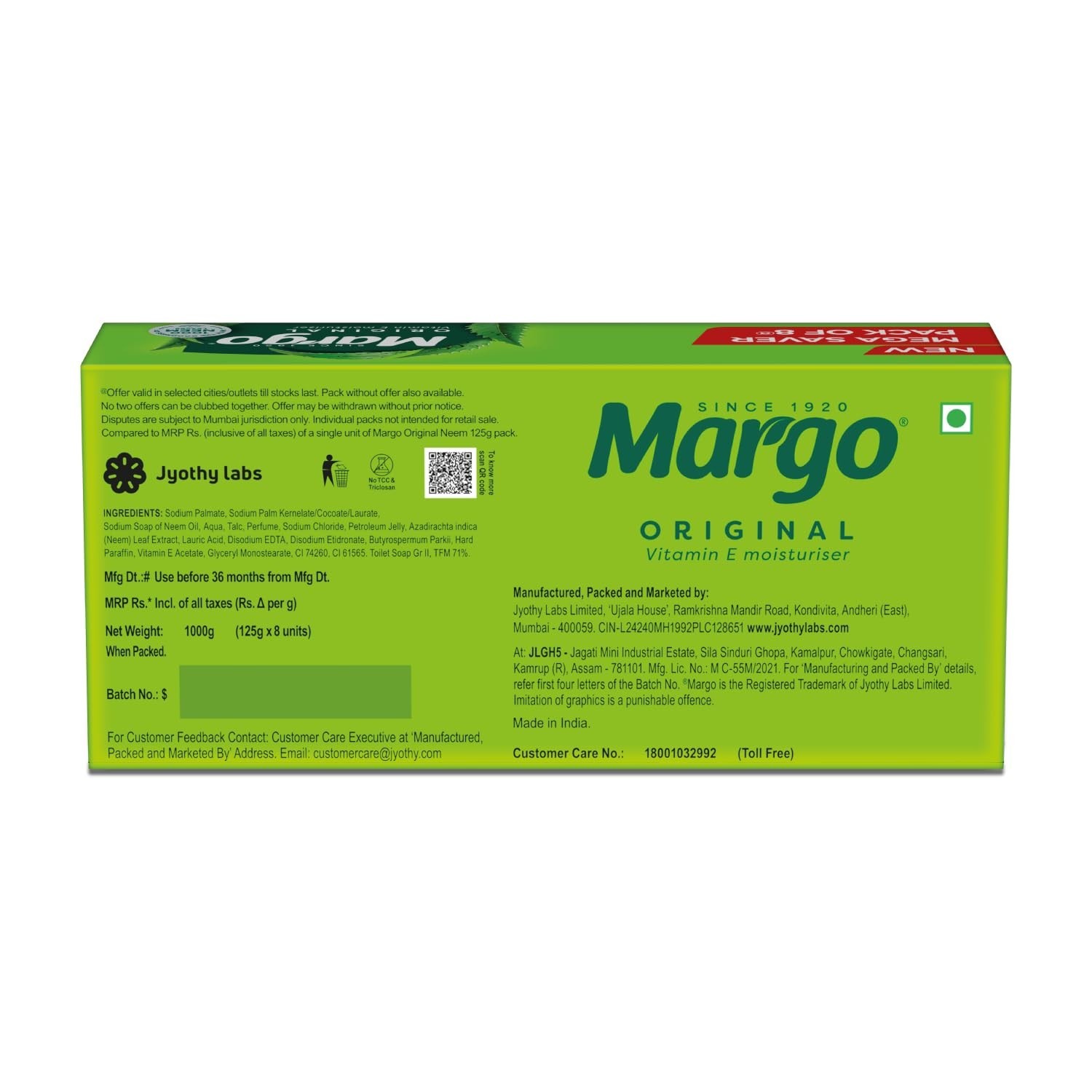 Margo Original Neem Soap 125g x16 Vitamin E Clear Skin Bath Soap