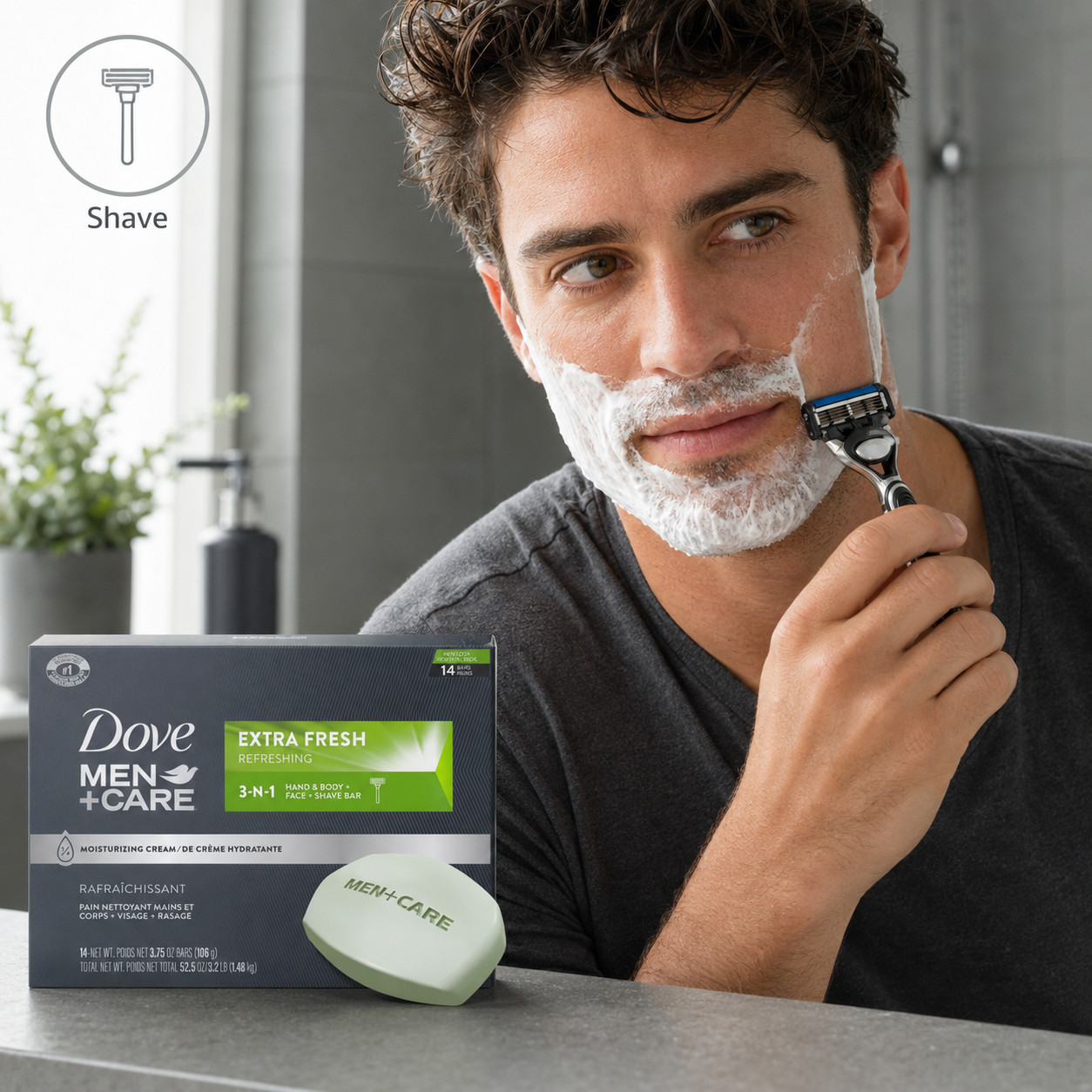 Dove Men+Care Extra Fresh 3-in-1 Body Face Shave Bar Soap 14 Pack 3.75 oz