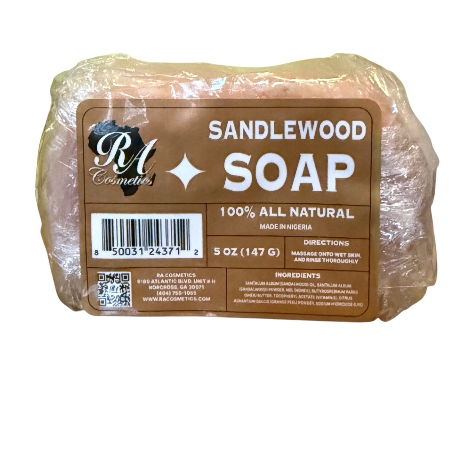 RA Cosmetics Sandalwood Soap 100% Natural Nigeria 5 oz NEW