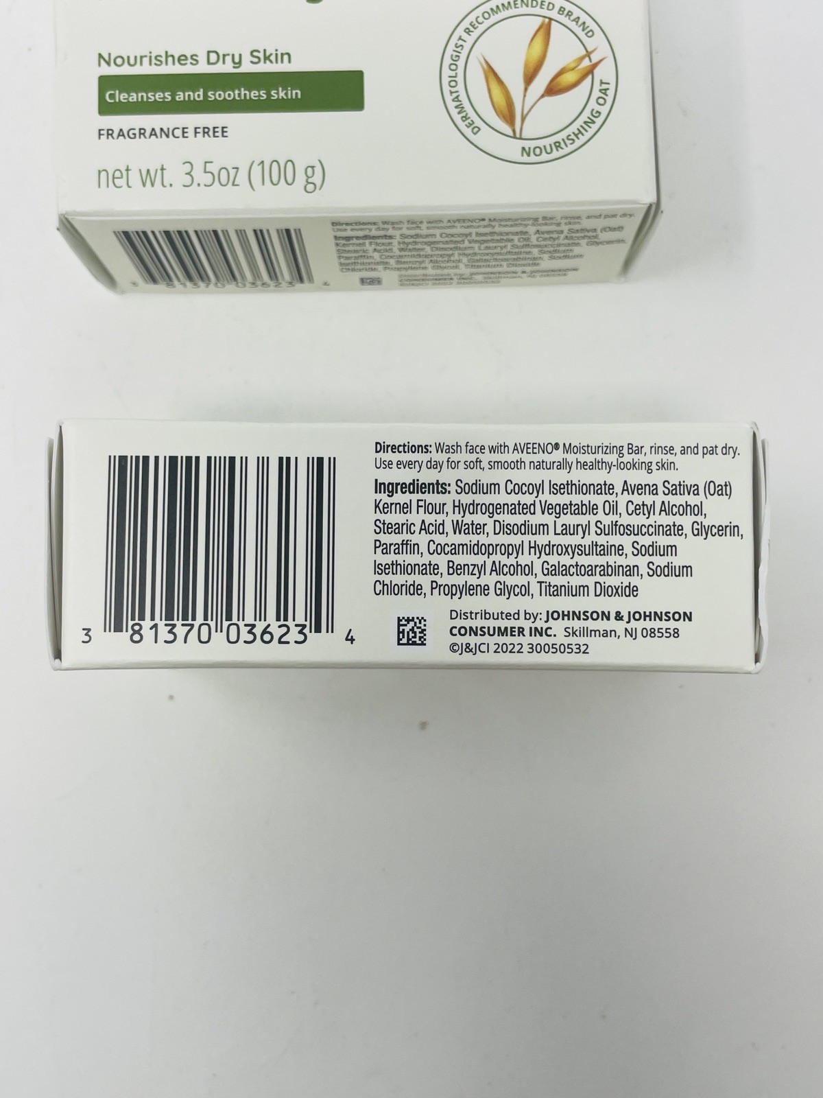 Lot of 2 Aveeno Moisturizing Soap Bar Fragrance Free 3.5oz