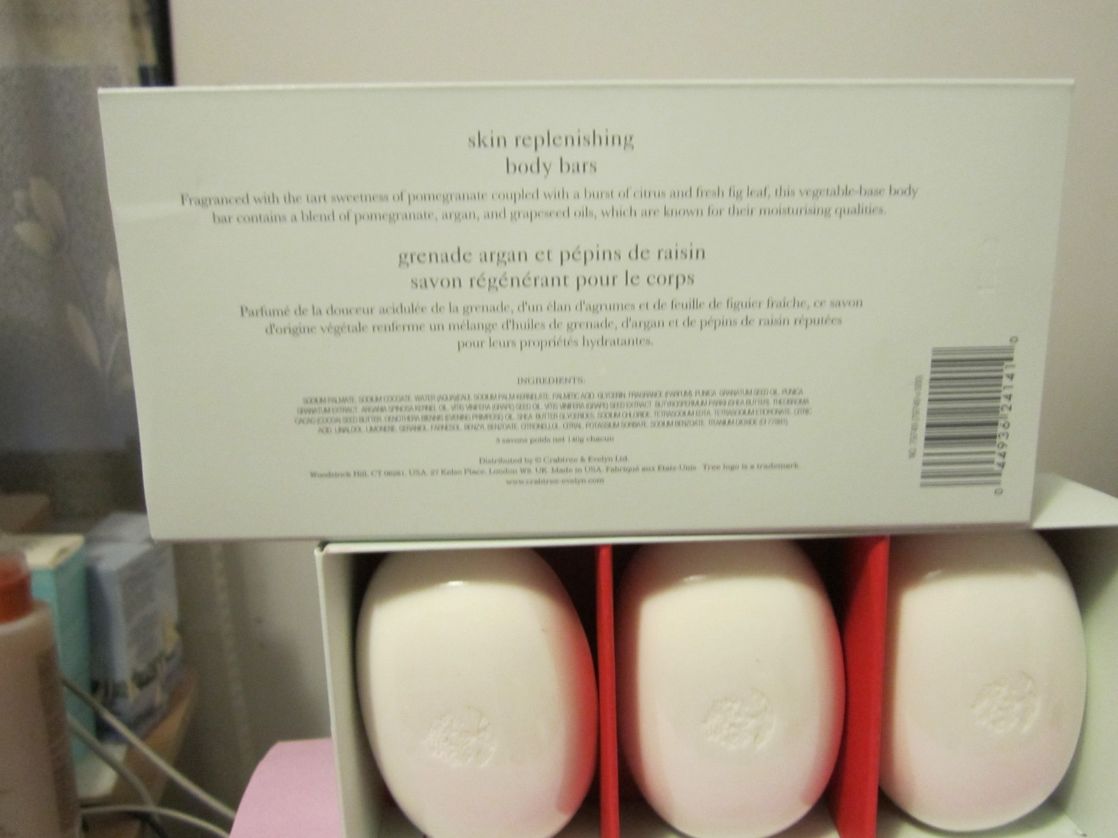 CRABTREE EVELYN POMEGRANATE ARGAN GRAPESEED SKIN REPLENISHING BODY SOAP BARS X 3
