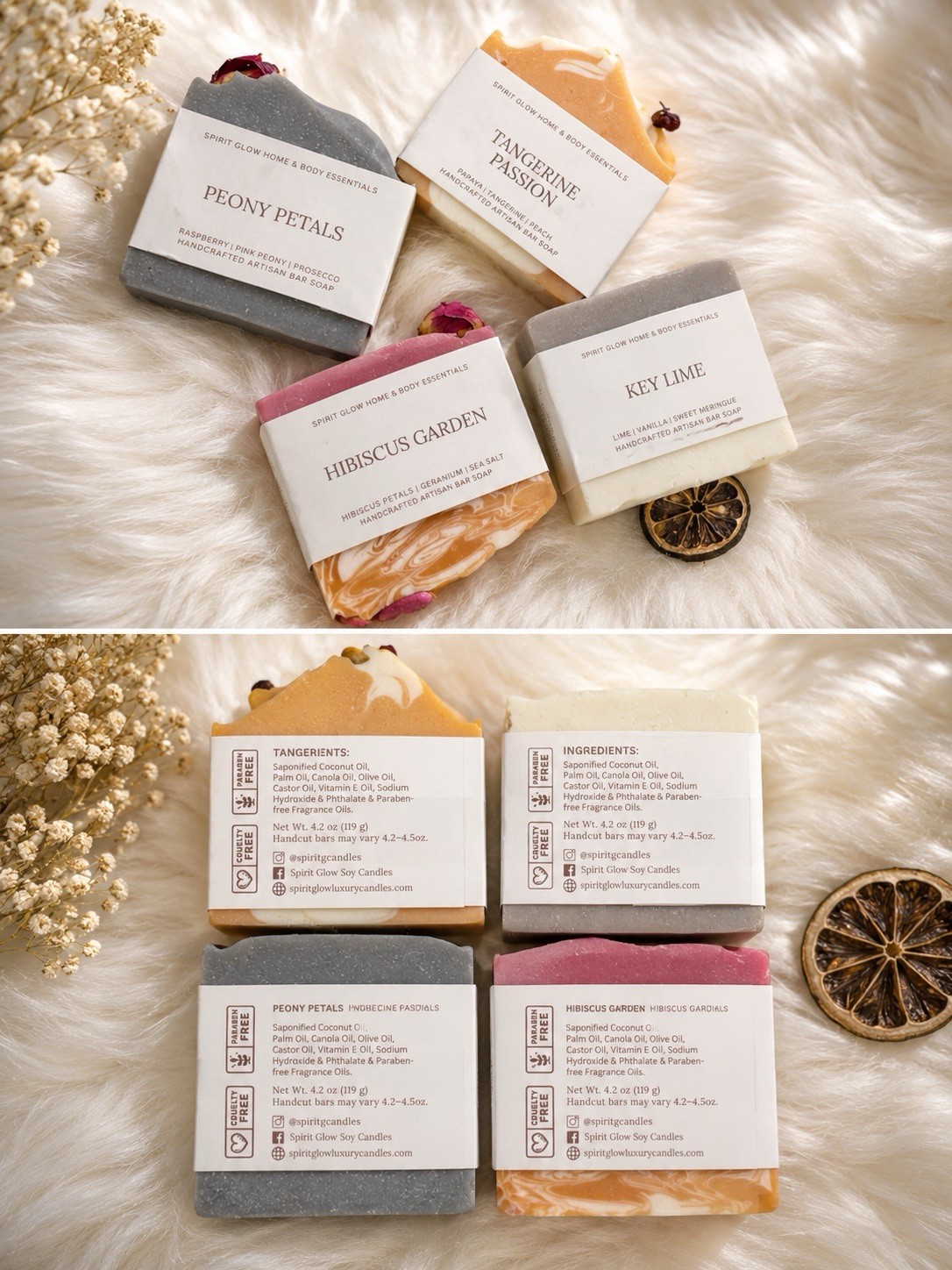 Spirit Glow Home & Body Handmade Bar Soap Peony Tangerine Lime 4.2-4.5oz