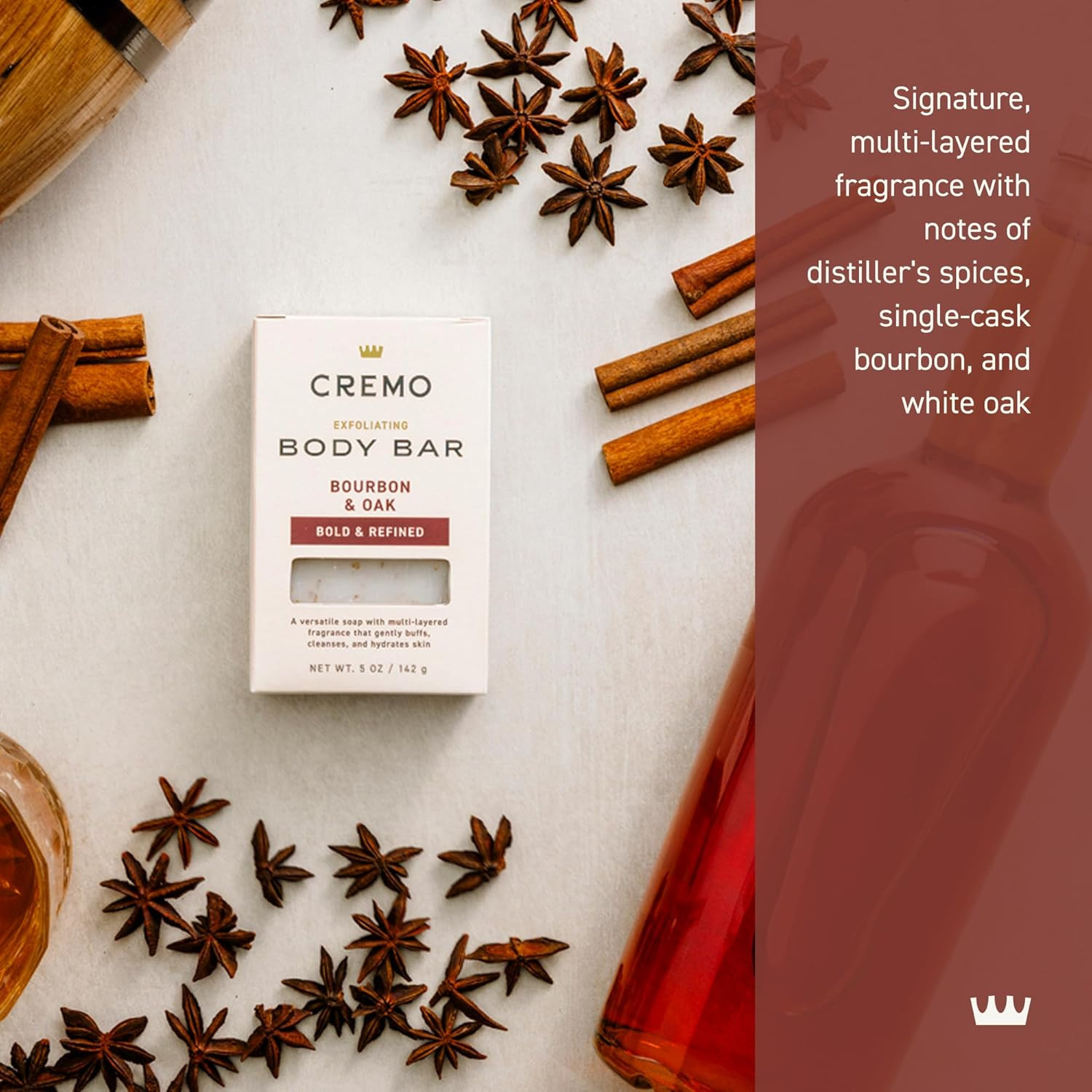 Exfoliating Body Bar for Men, Bourbon & Oak Scent, Multi-Layered Fragrance That