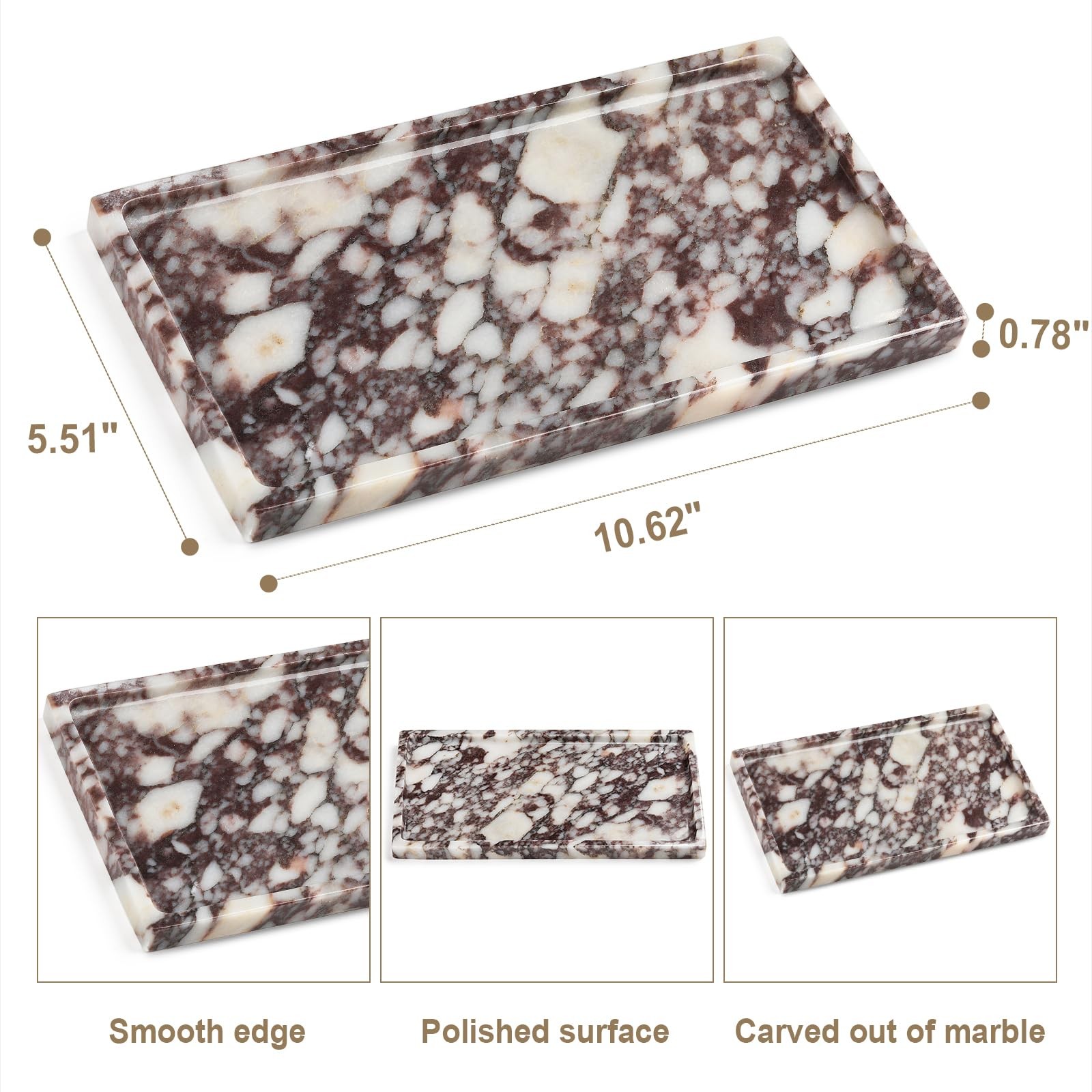 Natural Marble Vanity Tray – Moujings Genuine Marble Perfume Tray for Bathroom D