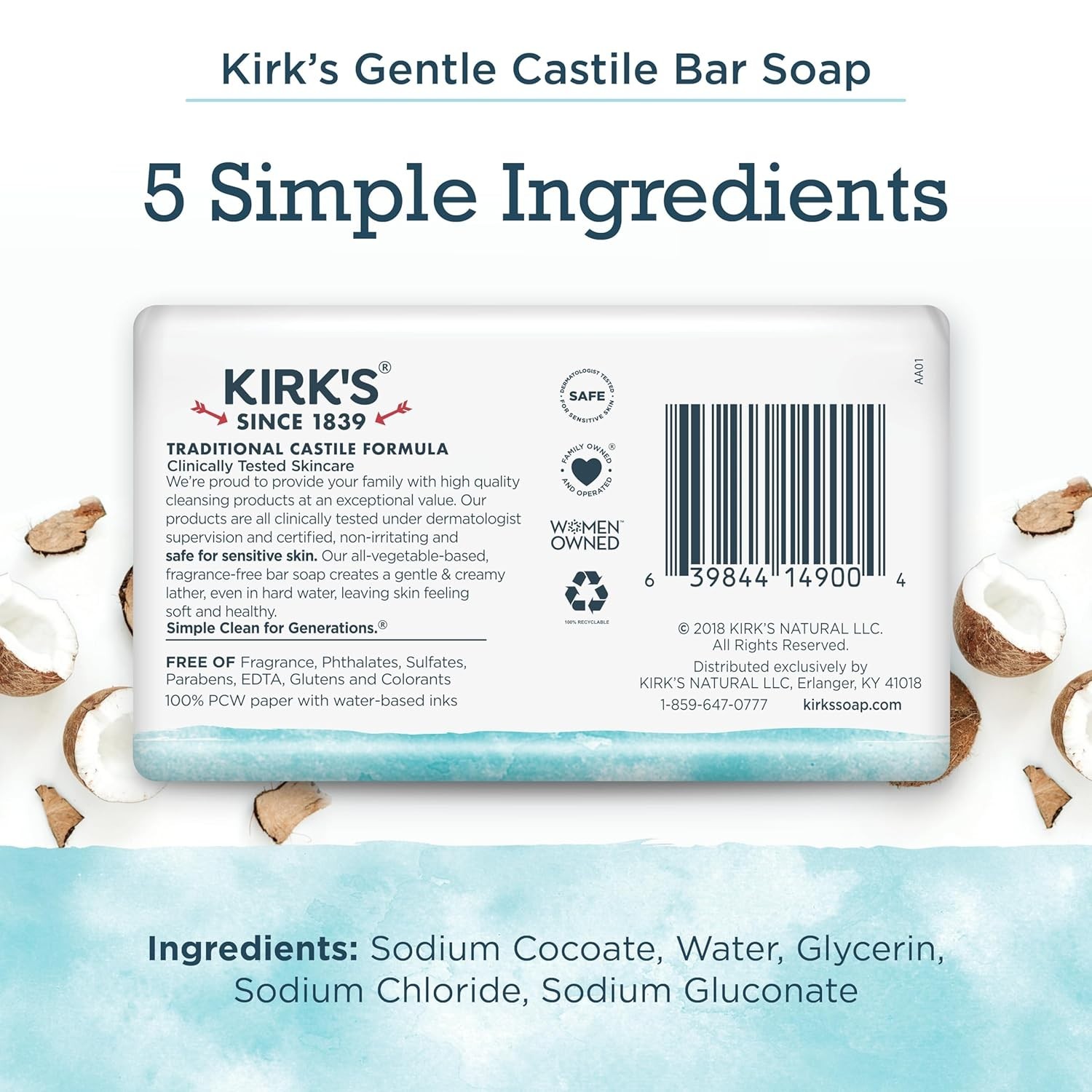 Fragrance Free Castile Soap Bar Pack of 3