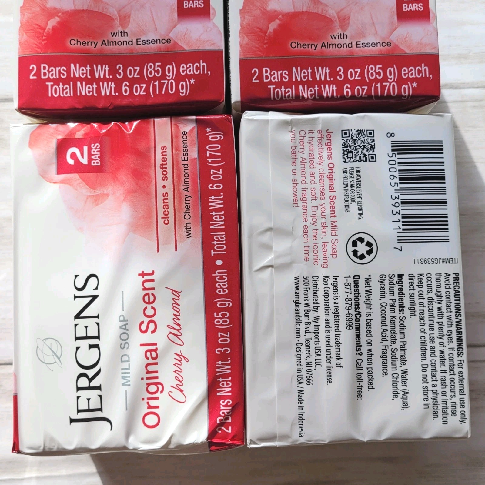 Jergens Cherry Almond Mild Soap Original Scent – 8 Bars (4x 2 Pack) – 3 Oz Each