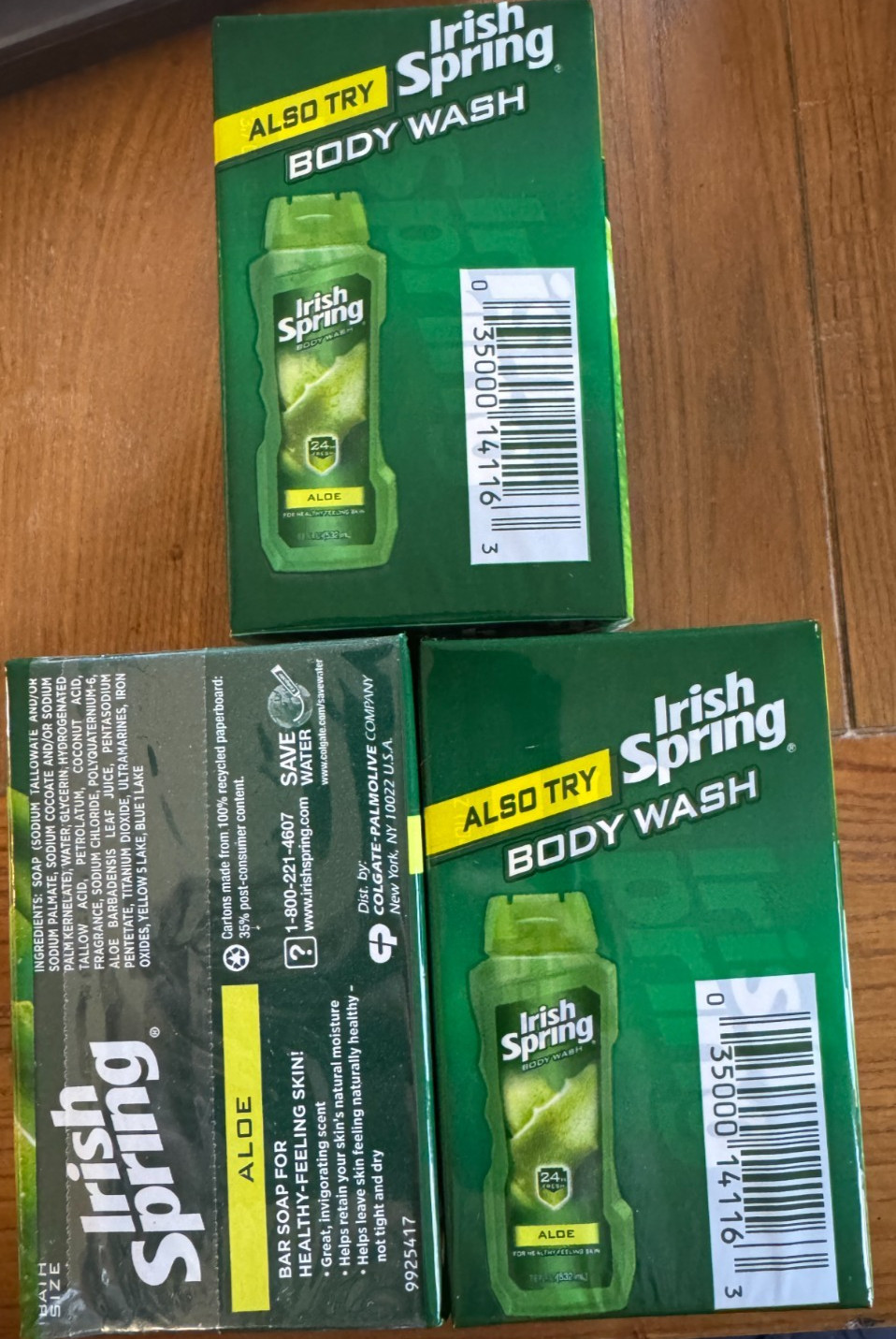 3 – 3 packs Irish Spring Deodorant ALOE Bar Soap ORIGINAL ALOE 3.7 Oz Each 9 TTL