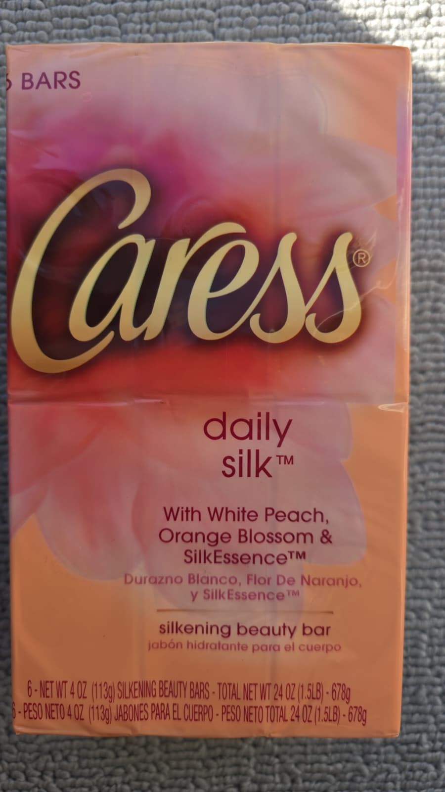 6 Caress Daily Silk Bar Soap White Peach & Orange Blossom Rare