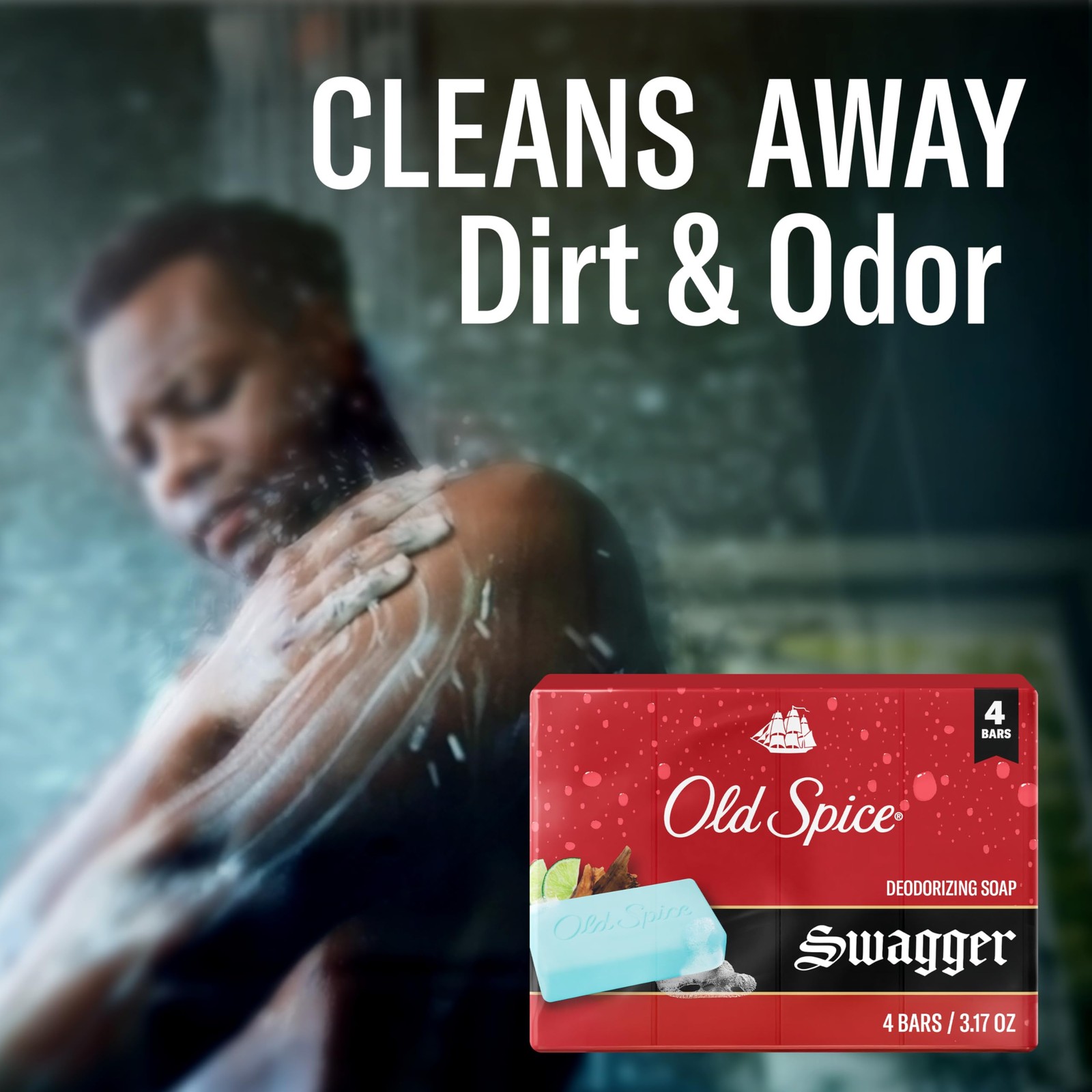 Old Spice Bar Soap for Men, Swagger with Lime + 3.17 Ounce (Pack of 4), Red