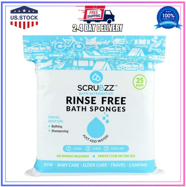 Scrubzz Disposable No Rinse Bathing Wipes – 25 Pack – All-In-1 Single Use Shower