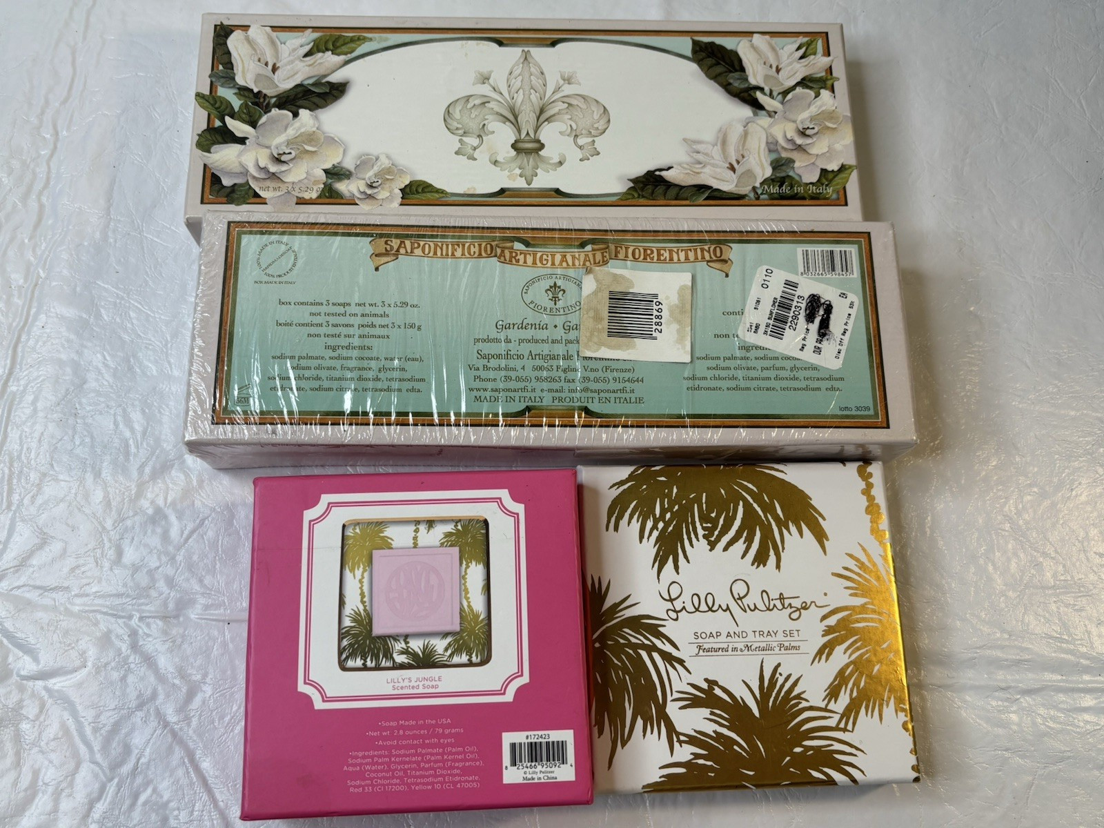 Saponificio Artigianale Italian 3 Pack Gardernia & Lilly Pulitzer Soap Tray Set