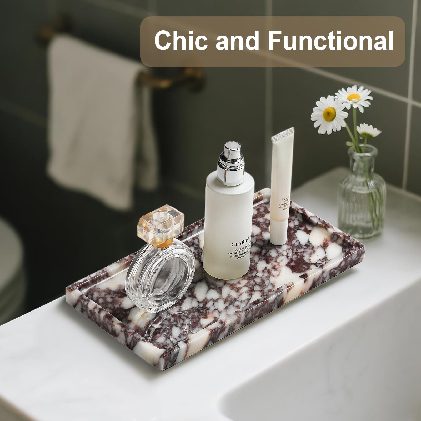 Natural Marble Vanity Tray – Moujings Genuine Marble Perfume Tray for Bathroom D