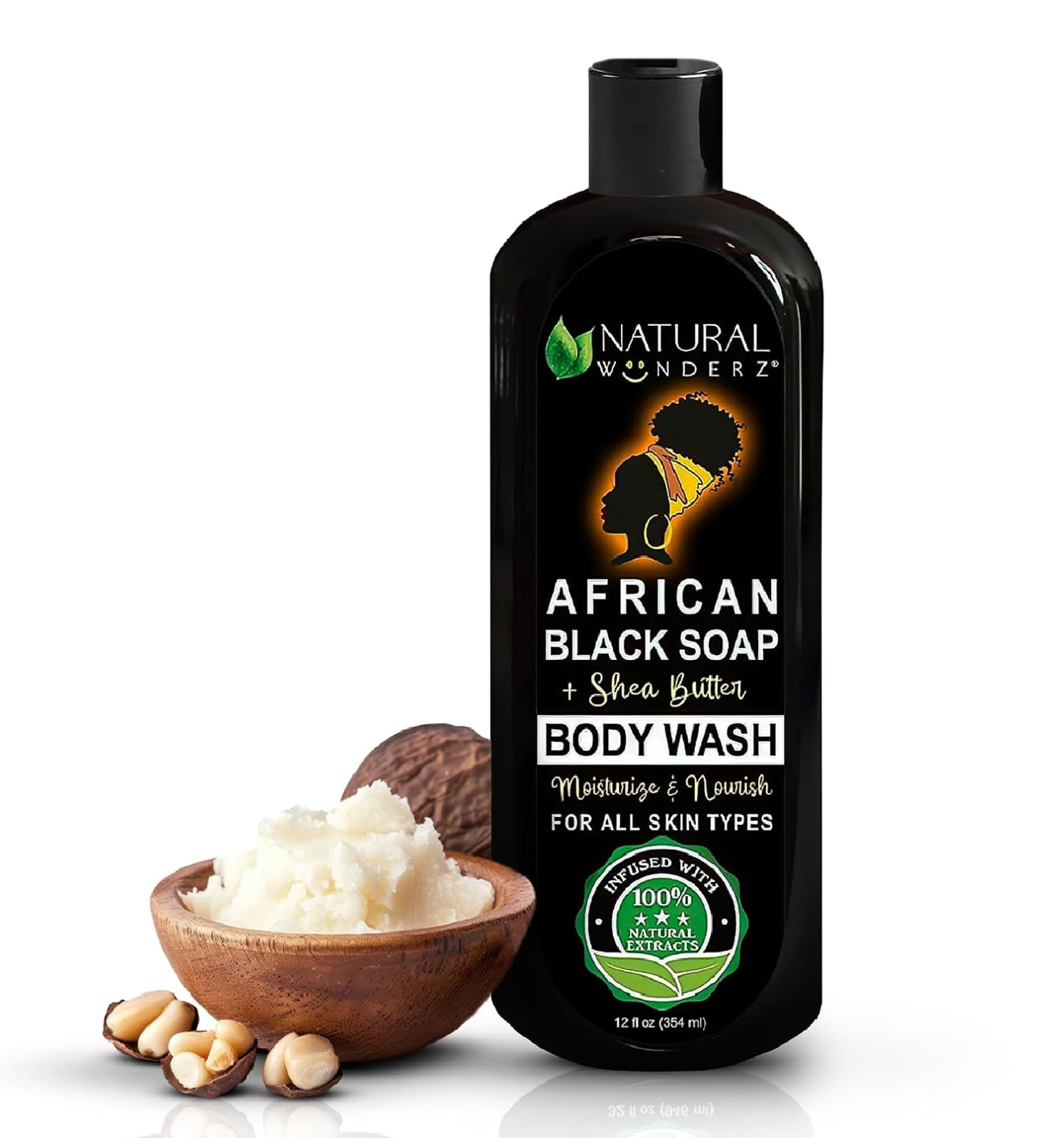 Natural Wunderz African Black Soap Body Wash, 12 oz – 12 Fl Oz (Pack of 1)