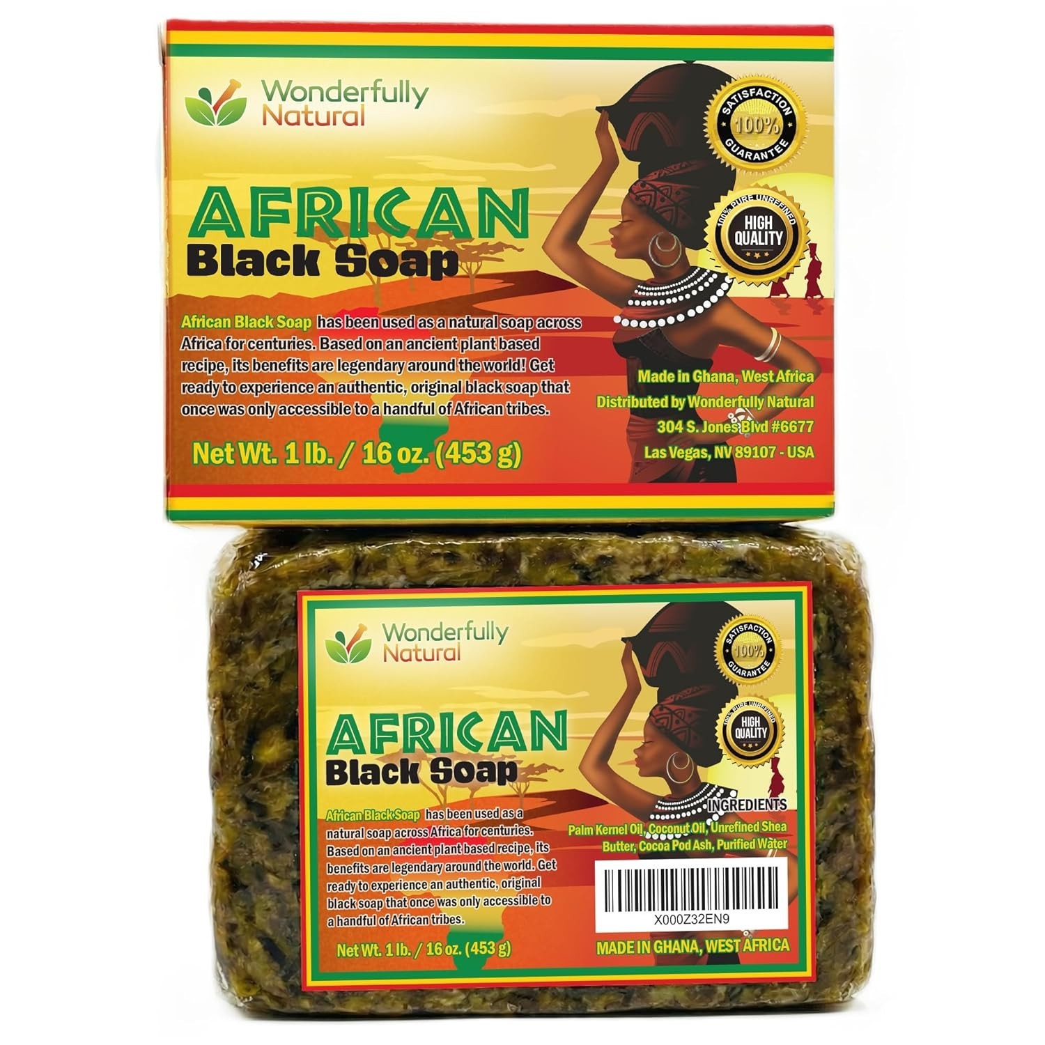 Organic African Black Soap Bar for Acne & Dark Spots – 16 oz | & Natural
