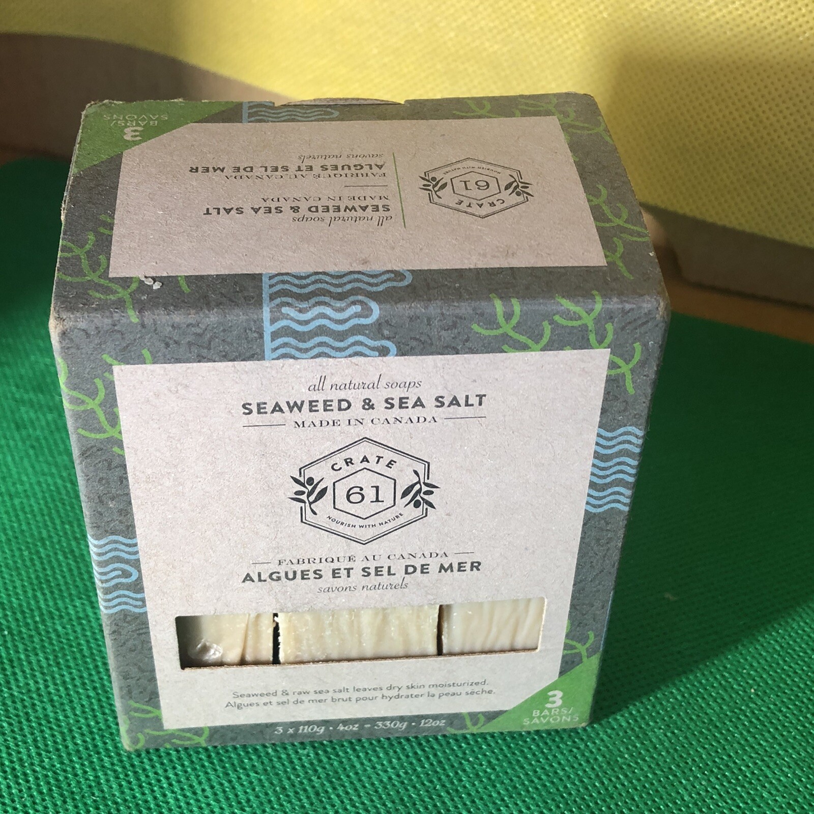 Crate 61 Soap SEAWEED & SEA SALT 3x4oz/110g total 330g/12oz 3 bars MadeInCanada