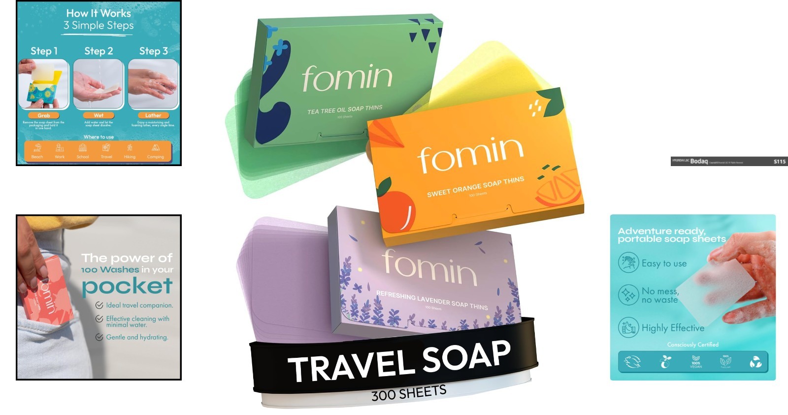 300 Antibacterial Portable Soap Sheets: Lavender, Tea Tree & Orange Scented